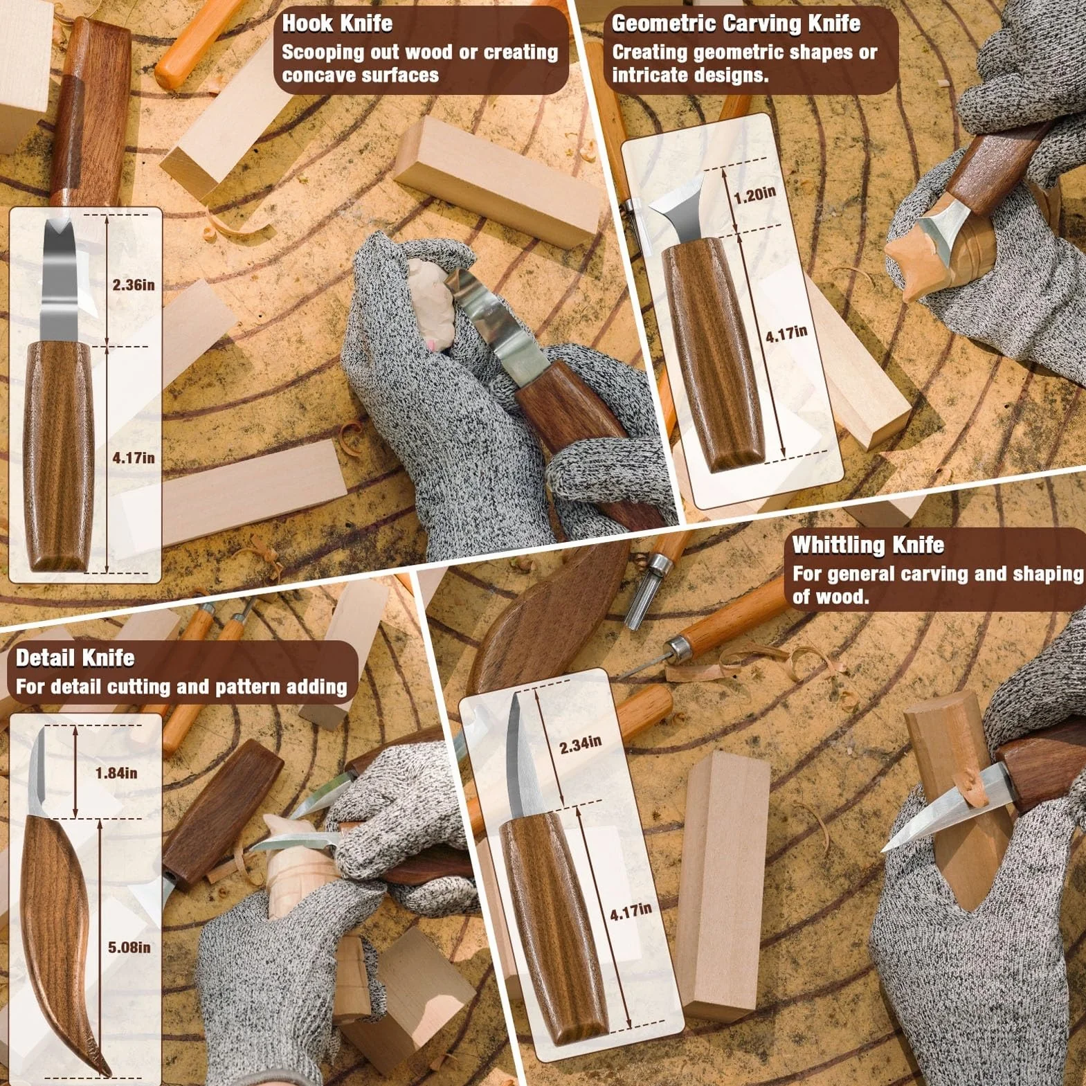 K KERNOWO - Juego de herramientas de carpintería 23 piezas, kit de tallado de madera para amantes del bricolaje principiantes, incluye bloques de madera de tilo, bolsa de almacenamiento de PU