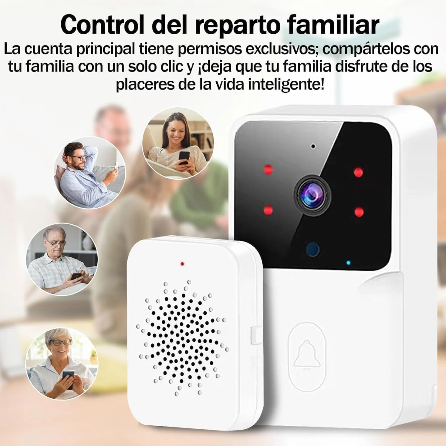Timbre Videoportero Inalámbrico con Cámara HD1080P,Resistente al Agua,Visióm Nocturna,Videocitofono WiFi,Intercomunicador Bidireccional, Control De Aplicaciones, Instalación Inalámbrica (Small)