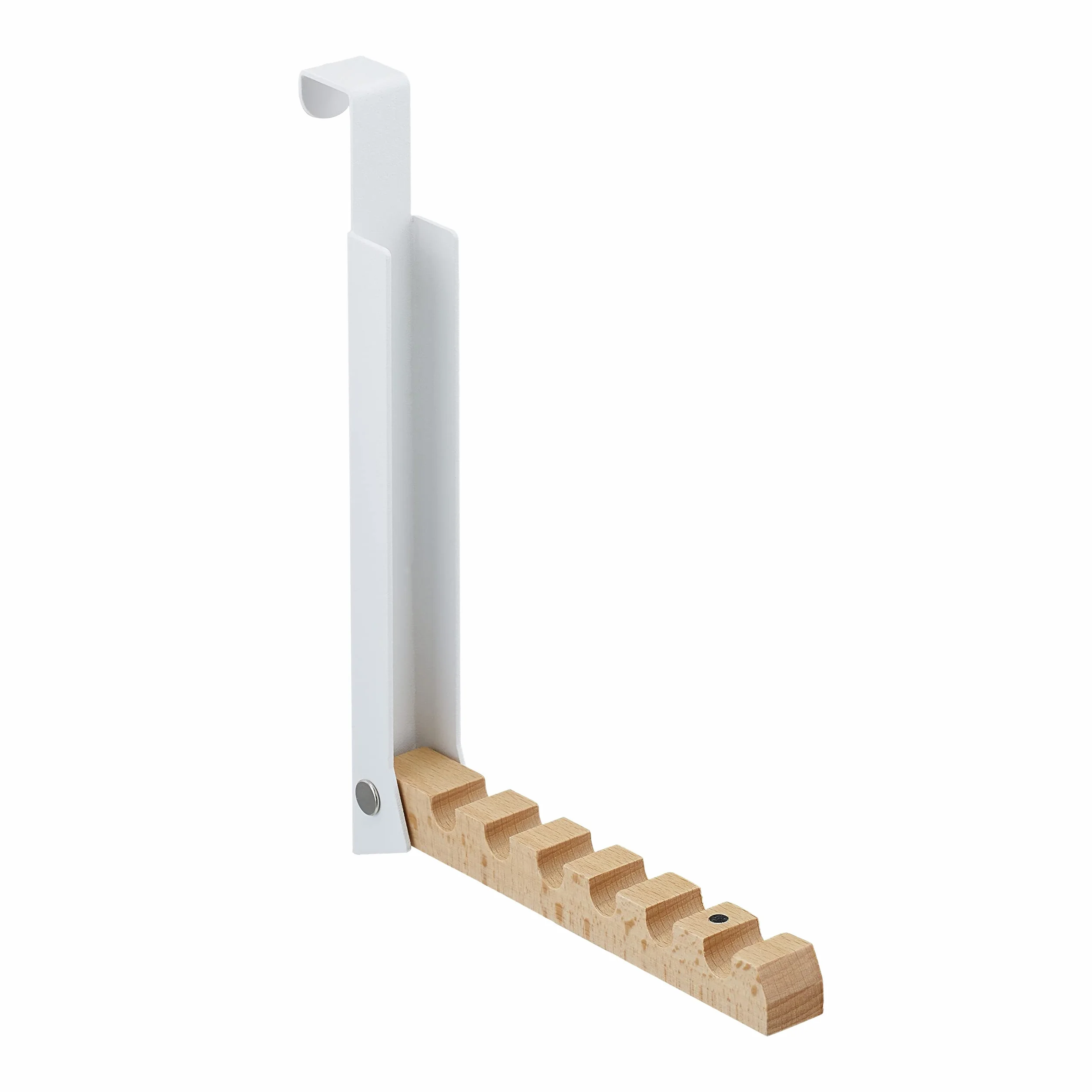 Relaxdays Gancho Plegable para Puerta, Colgante, Colgador para 6 Perchas, Metal y Madera, Renvalso hasta 2 cm, Blanco