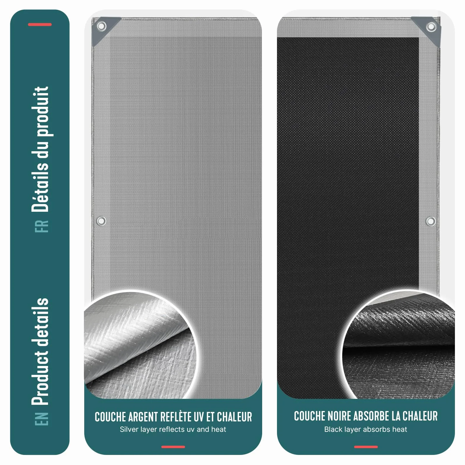 VOUNOT® Lona Impermeable Exterior 3x4m, Toldo Reforzado PE 180 g/m² Protección UV, Ojales Acero Inoxidable, Gris-Negro