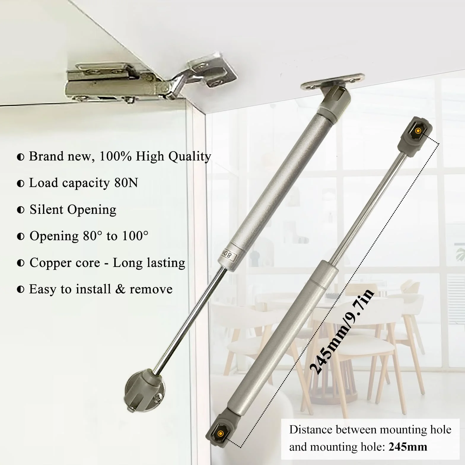 Amortiguador de Gas para Puertas Elevables 80N 8kg, 4 Piezas, Muelles de Gas para Muebles de Cocina