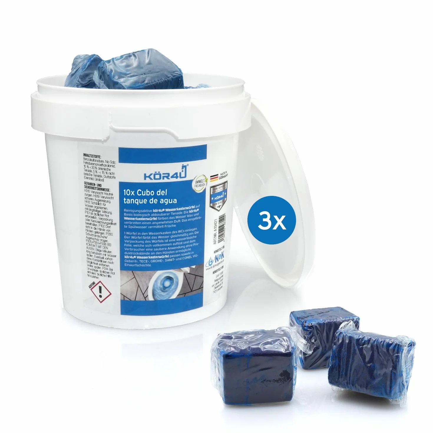 kör4u Cubo de agua 30 pastillas de inodoro azules autoactivas antical biodegradables