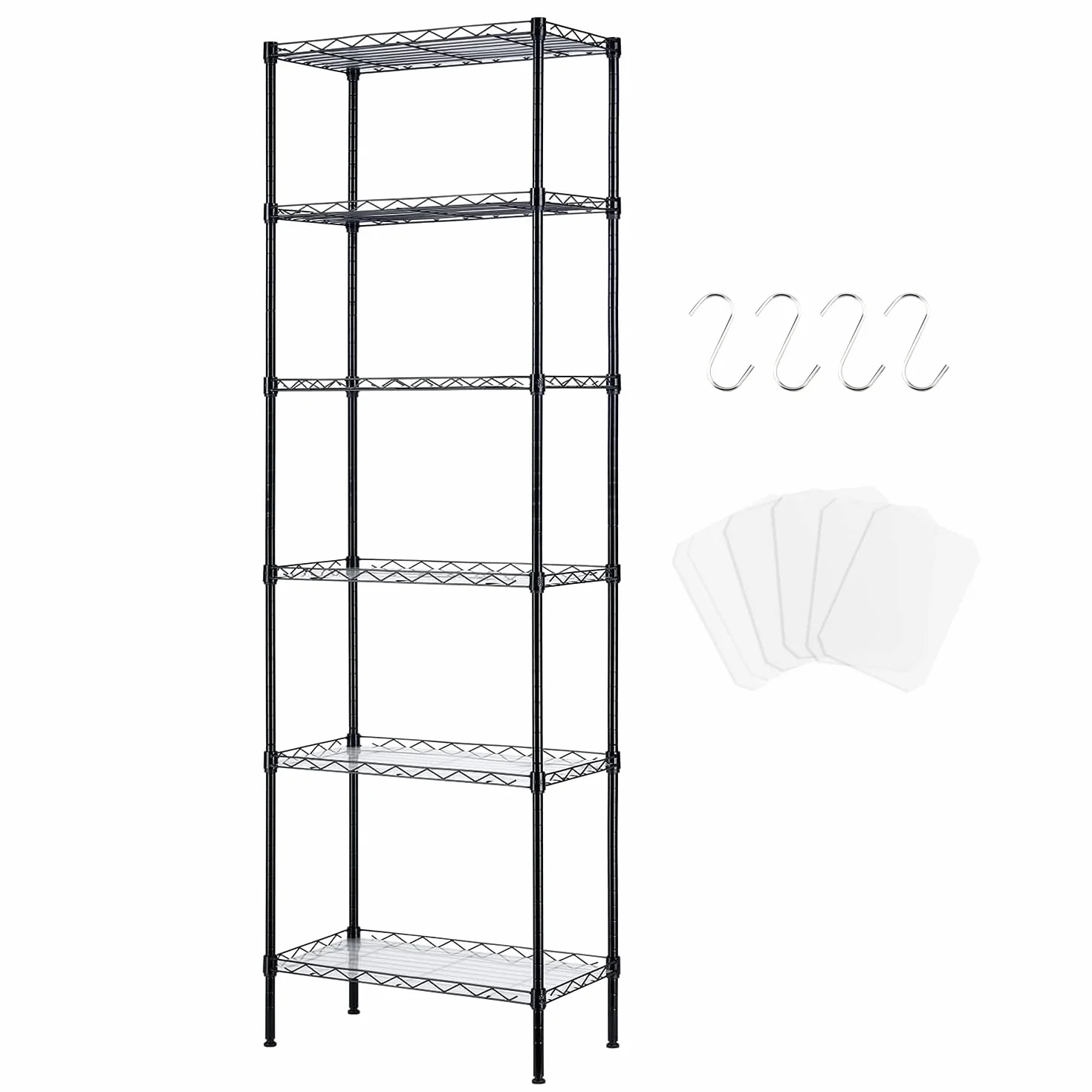 Estanterias almacenaje con 6 baldas,estanteria Metalica con 6 Baldas Ajustables y 4 Ganchos,42 * 30 * 160cm,Negro