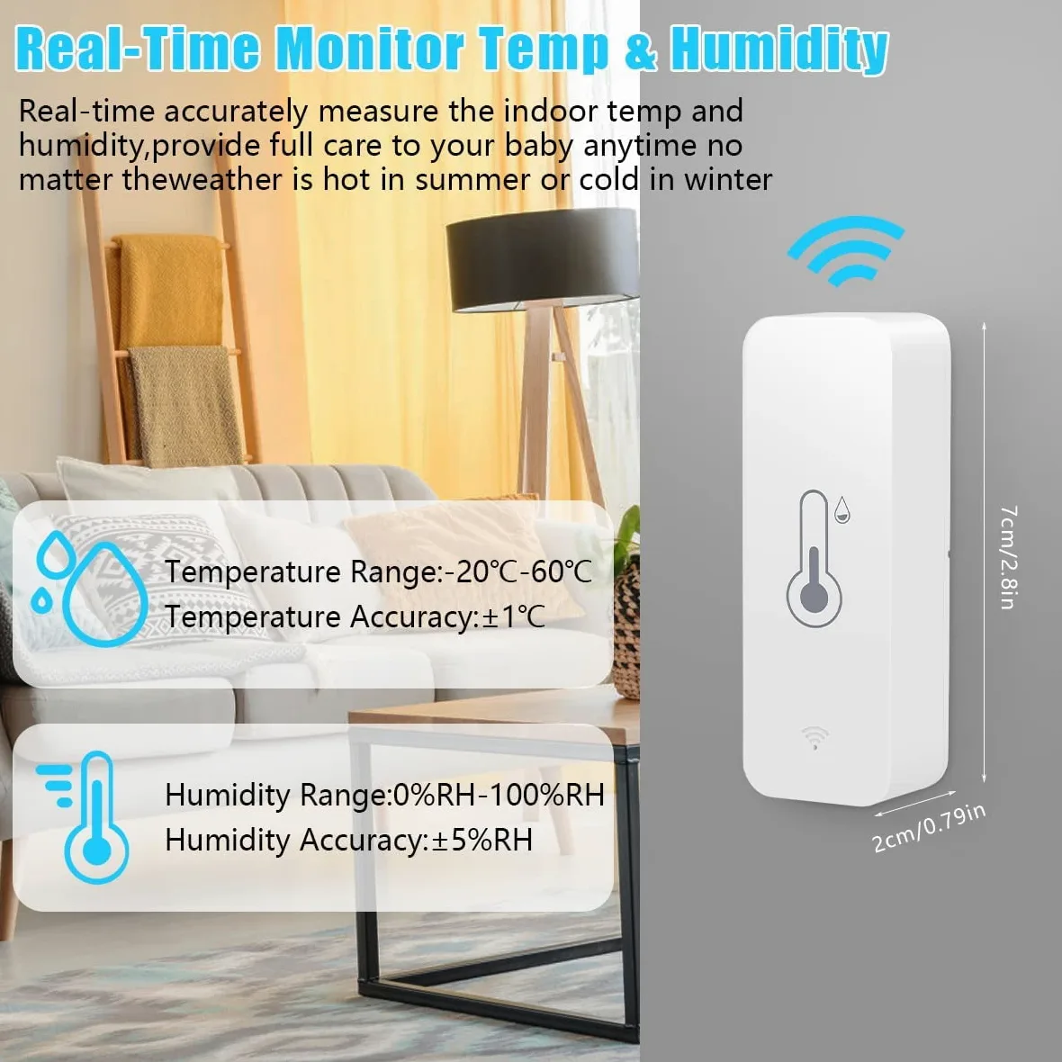 Coikes Sensor de termómetro de higrómetro WiFi para el hogar, Tuya WiFi Inteligente Sensor de Temperatura y Humedad, sensor de humedad, Bluetooth Termómetro Higrómetro, para Hogar, Oficina, Hotel (2)