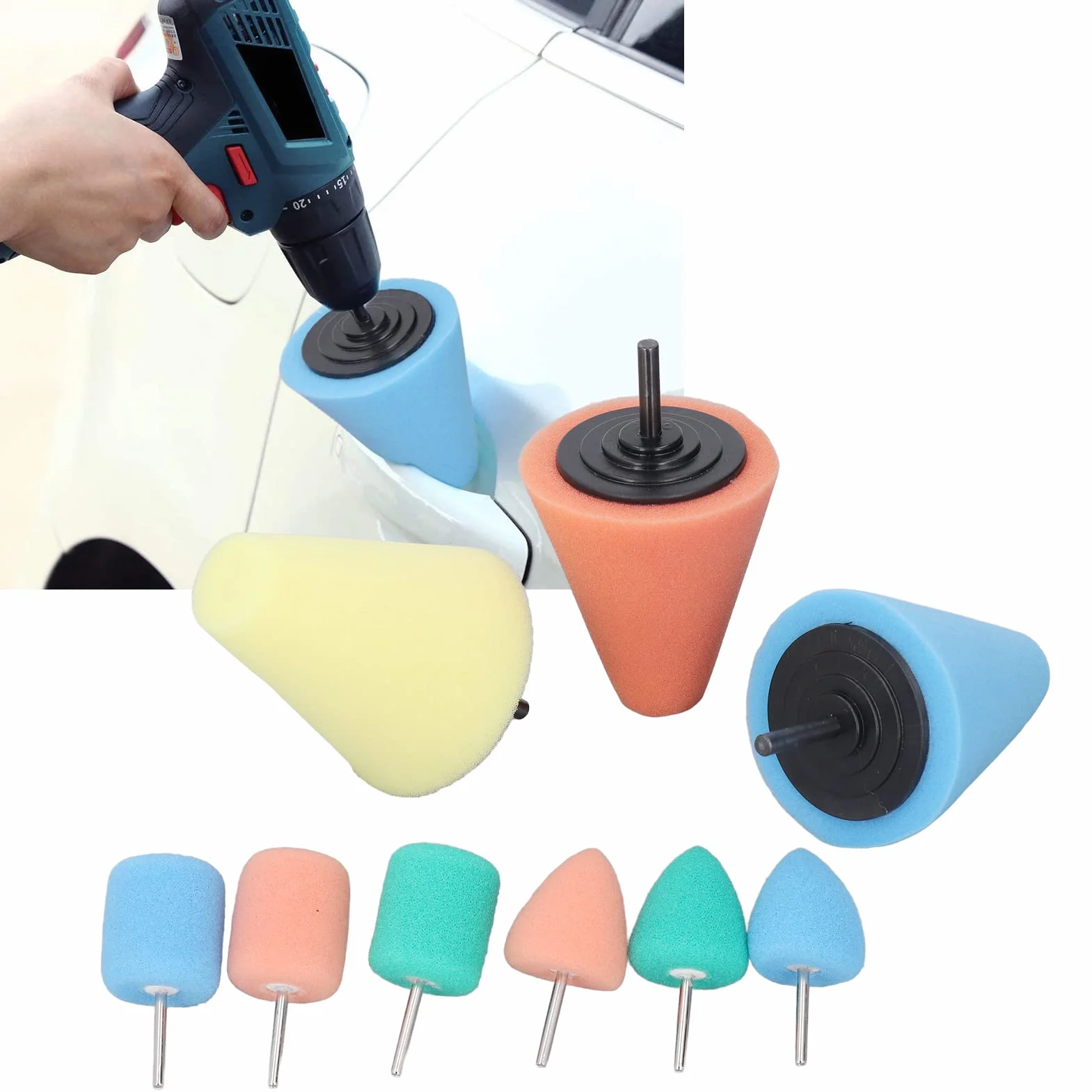 Cono de Pulido de Esponja, 9 Piezas Cono de Pulido Esponja de Pulido de Metal Almohadilla de Bola de Pulido Eliminación de óxido Herramientas Rotativas, Tampones y Almohadillas de