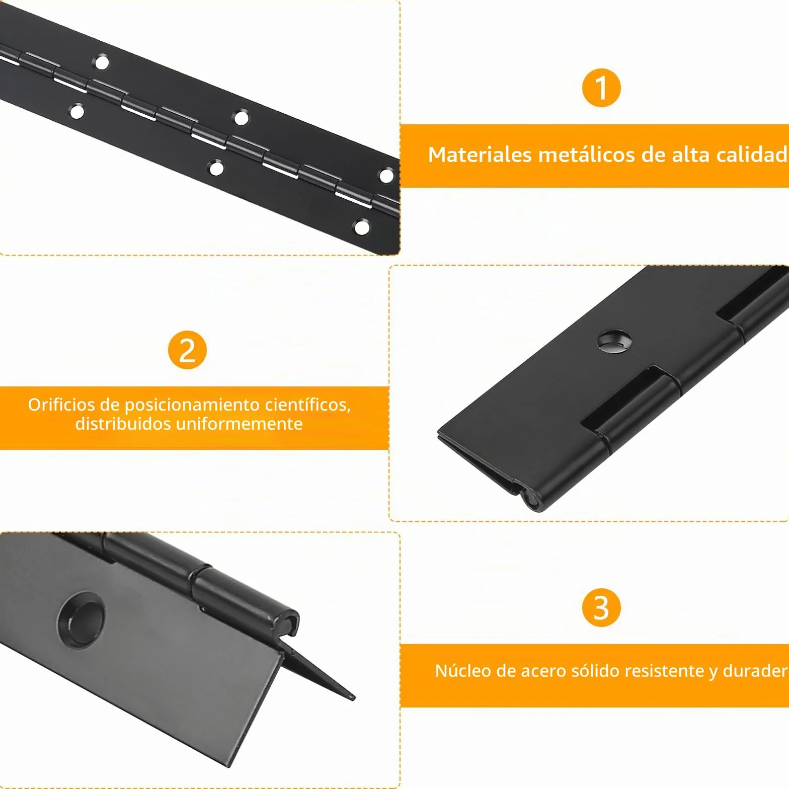 Bisagra Piano 30 cm de Acero Inoxidable para Puertas con Tornillos (Negro)