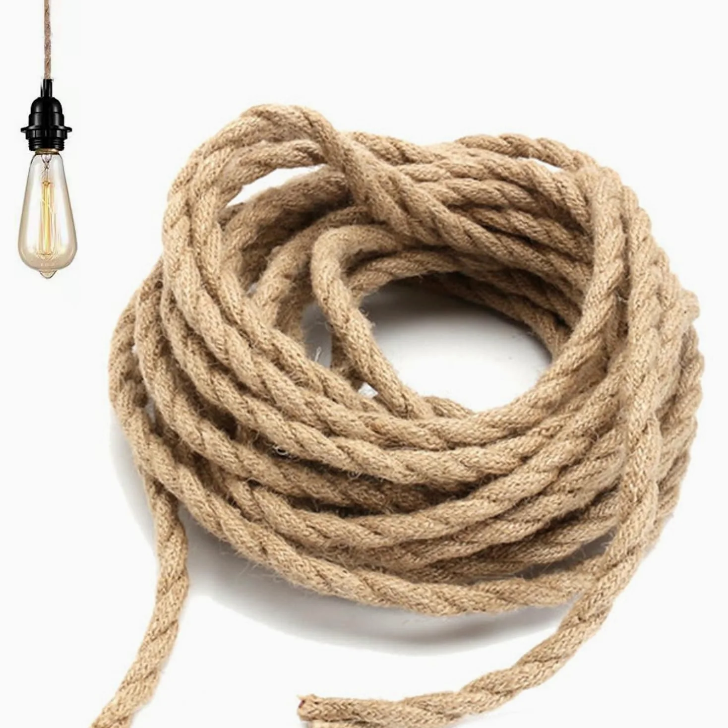 Cable Cuerda, Cable Trenzado Vintage, Cable Electrico 3 Hilos para Lámparas de Araña, Apliques y Pantallas de Lámparas (3x0,75mm²,10M)