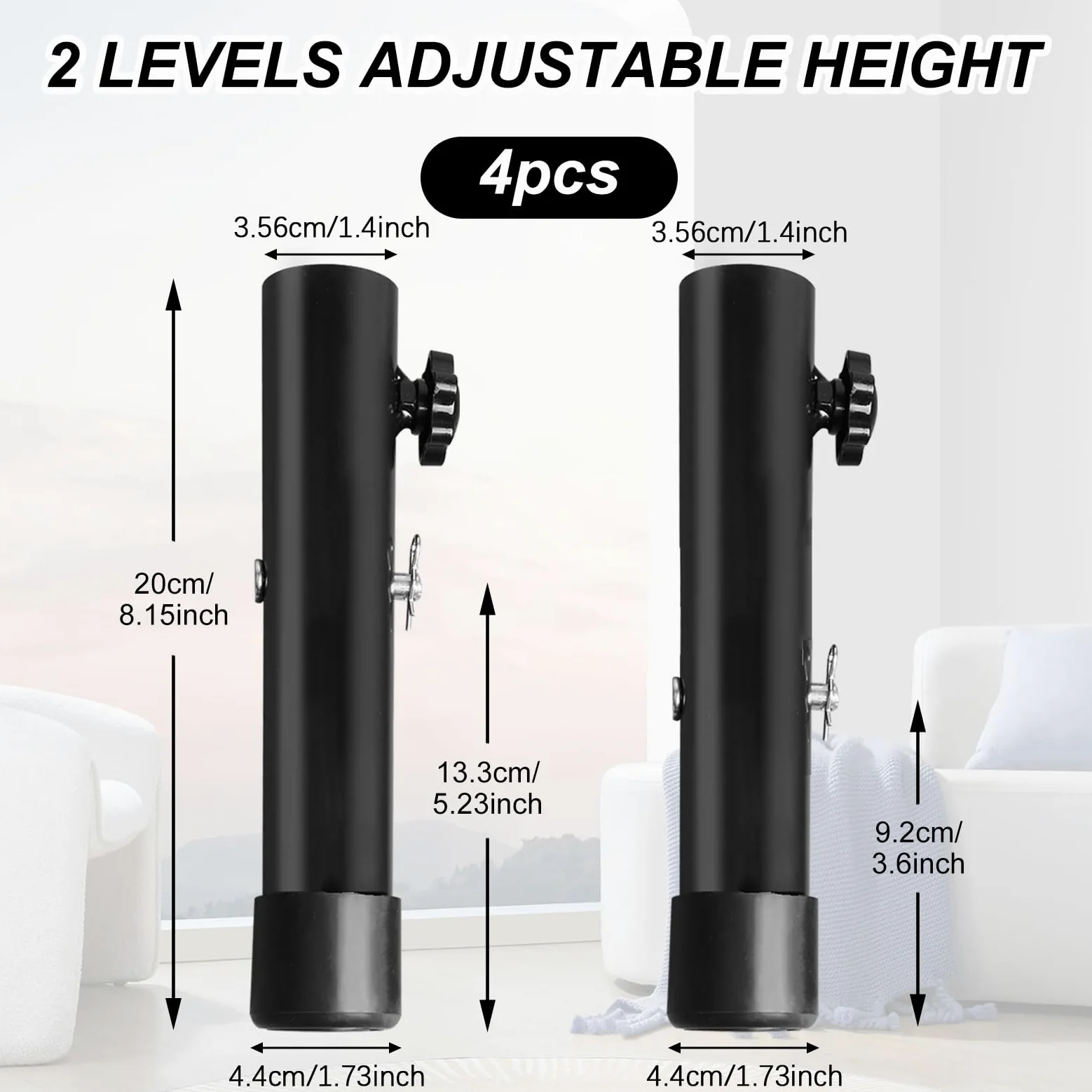 4 Piezas Extensores de Patas de Mesa Plegables, Patas Metalicas para Muebles, Ajustables Altura de 9,2cm / 13,3cm, Elevador Mesa, Pata para Mesas Sillas Doblado o Recto (Negro)
