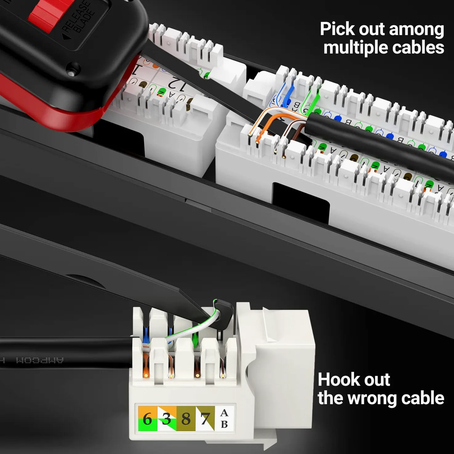 AMPCOM AM-918B RJ45 - Herramienta de perforación con gancho para cable