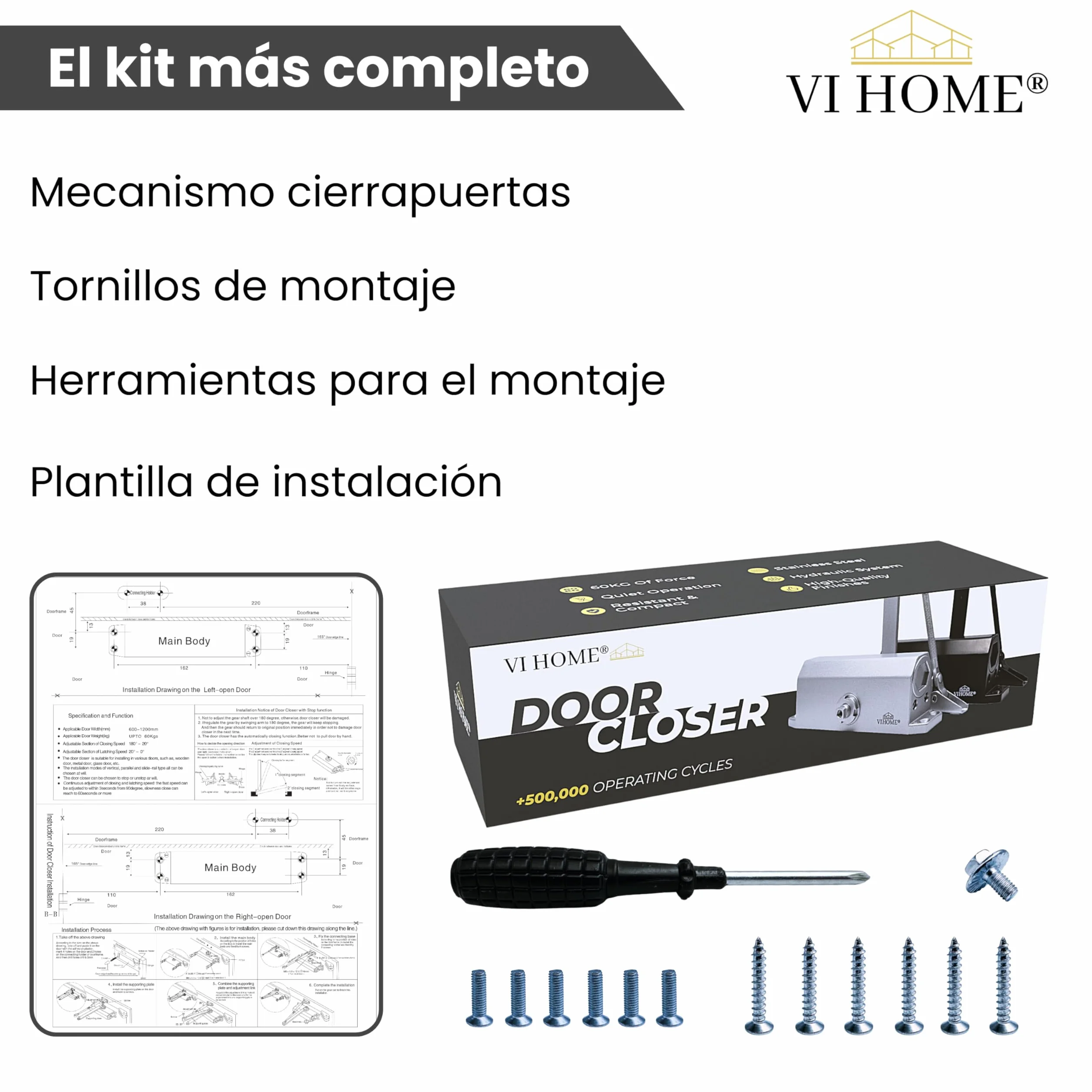 Cierrapuertas Automatico Ajustable Con Retenedor 60kg / Muelle Puerta Con Sistema Hidraulico/Cierra Puertas Automatico/Cierre Automatico (Blanco)
