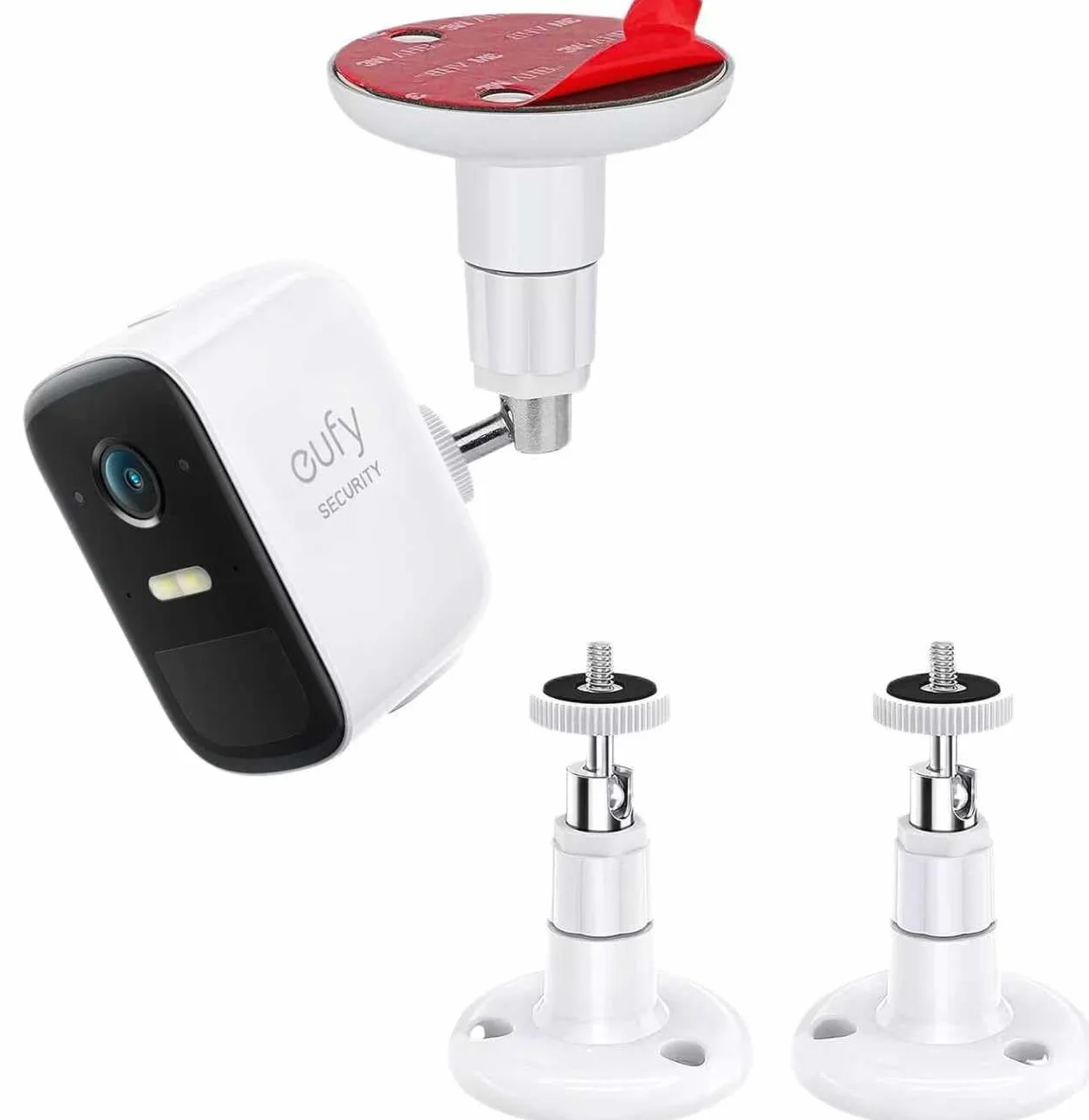 Soporte de pared para cámaras de seguridad eufy 2C/2C Pro, 2/2 Pro, 3C/S300, 3/S330 y eufyCam SoloCam S220/C210. ​​Ajustable 360 ​​grados, adhesivo o con tornillos (2 unidades)