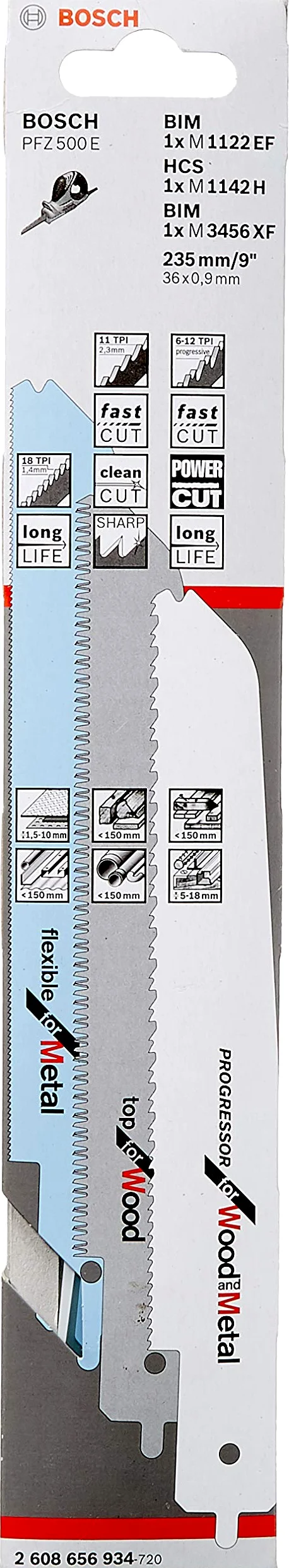 Bosch 2 608 656 934 934-Juego de 3 Hojas de Sierra de calar para la multisierra PFZ 500 E de Bosch 934-M 1142 H M 3456 XF M 1122 EF (Pack 1)