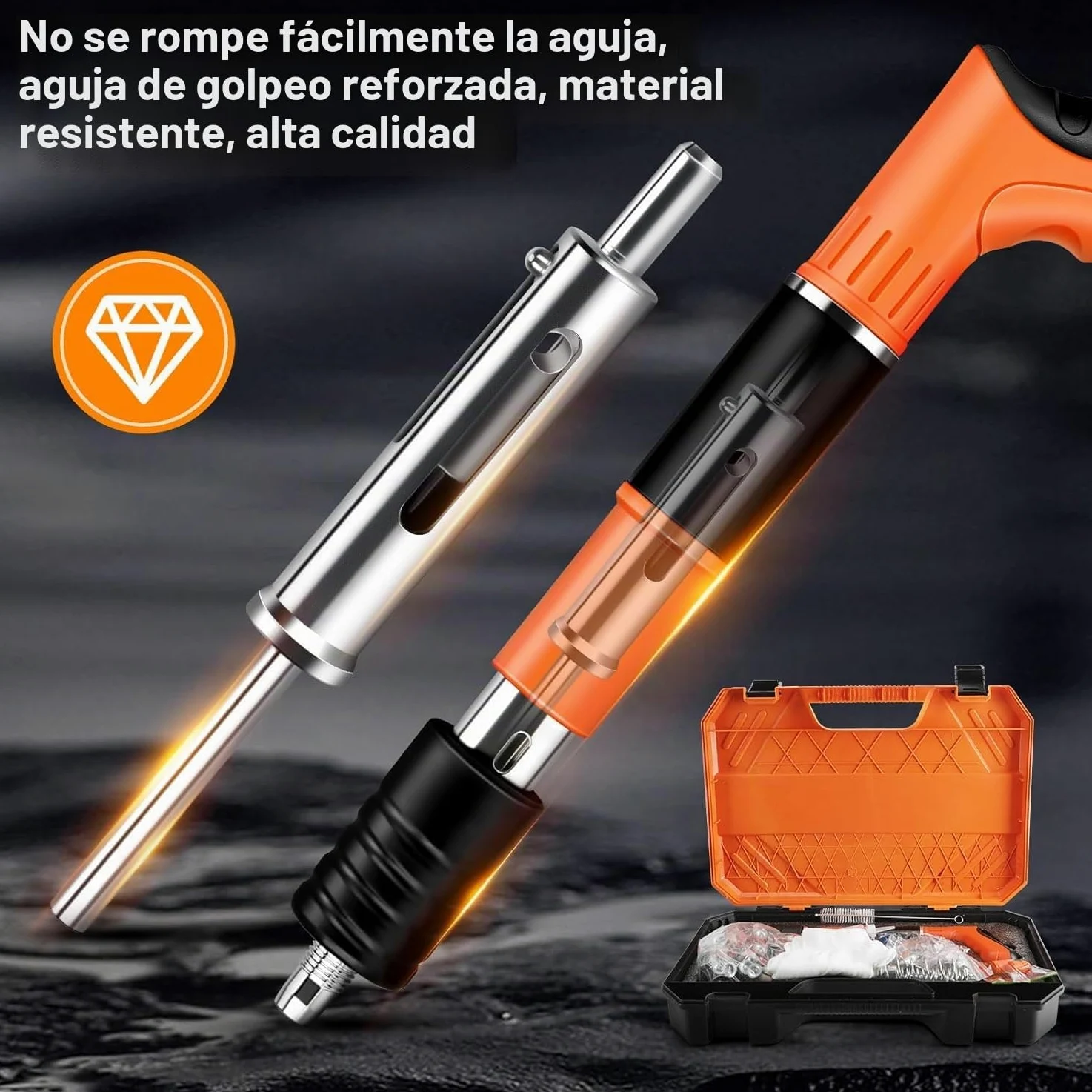 Clavadora de hormigón, clavadora de remache, pistola de clavos portátil con 200 clavos redondos, pistola manual con 5 niveles ajustables, para paredes de hormigón (Naranja)