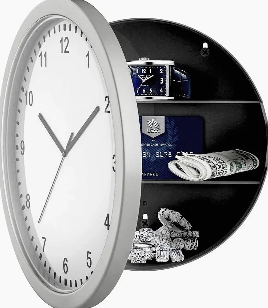Reloj Reloj de pared seguro y caja de seguridad oculta en un reloj de pared secreto oculto Caja de contenedor seguro para guardar dinero, joyas, objetos de valor, almacenamiento en efectivo