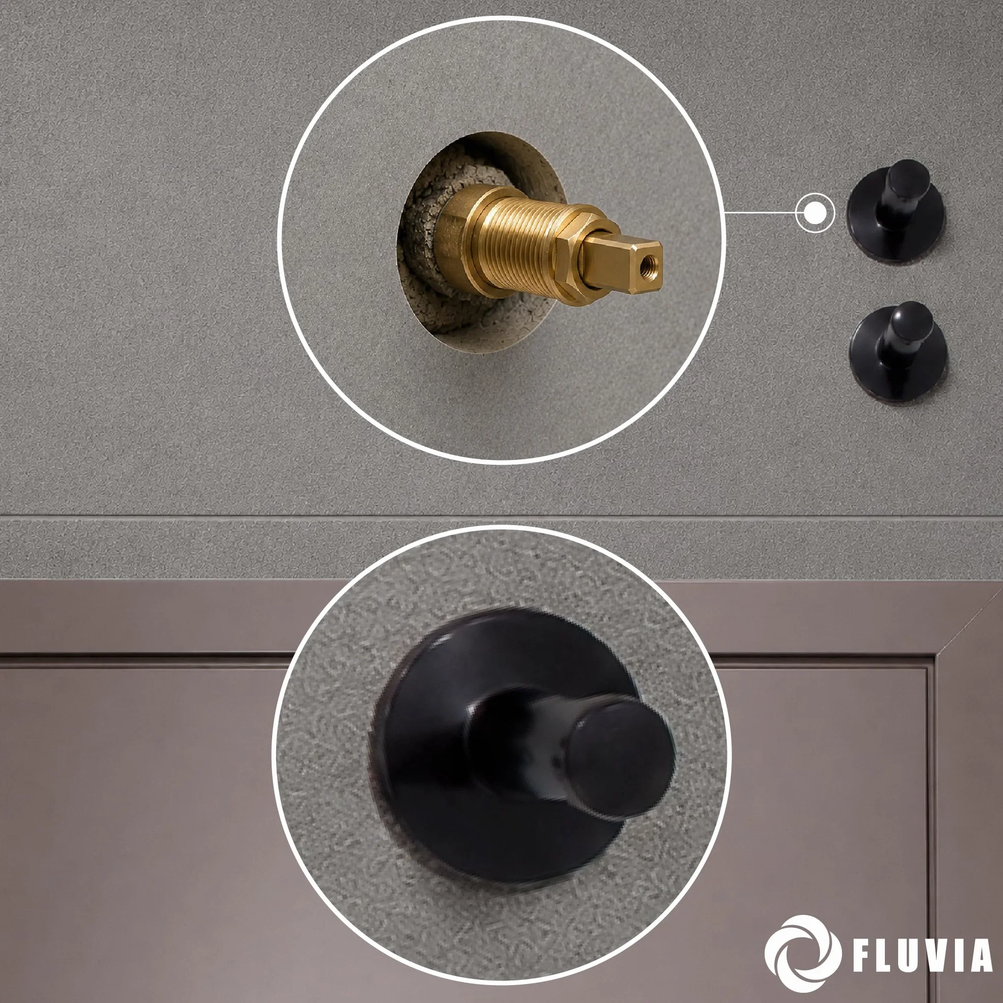 FLUVIA Embellecedor NEGRO Tapa llave de Paso Agua Ø69x59mm Mando Oculto y Plafón para Ducha Piscina Grifo Empotrado
