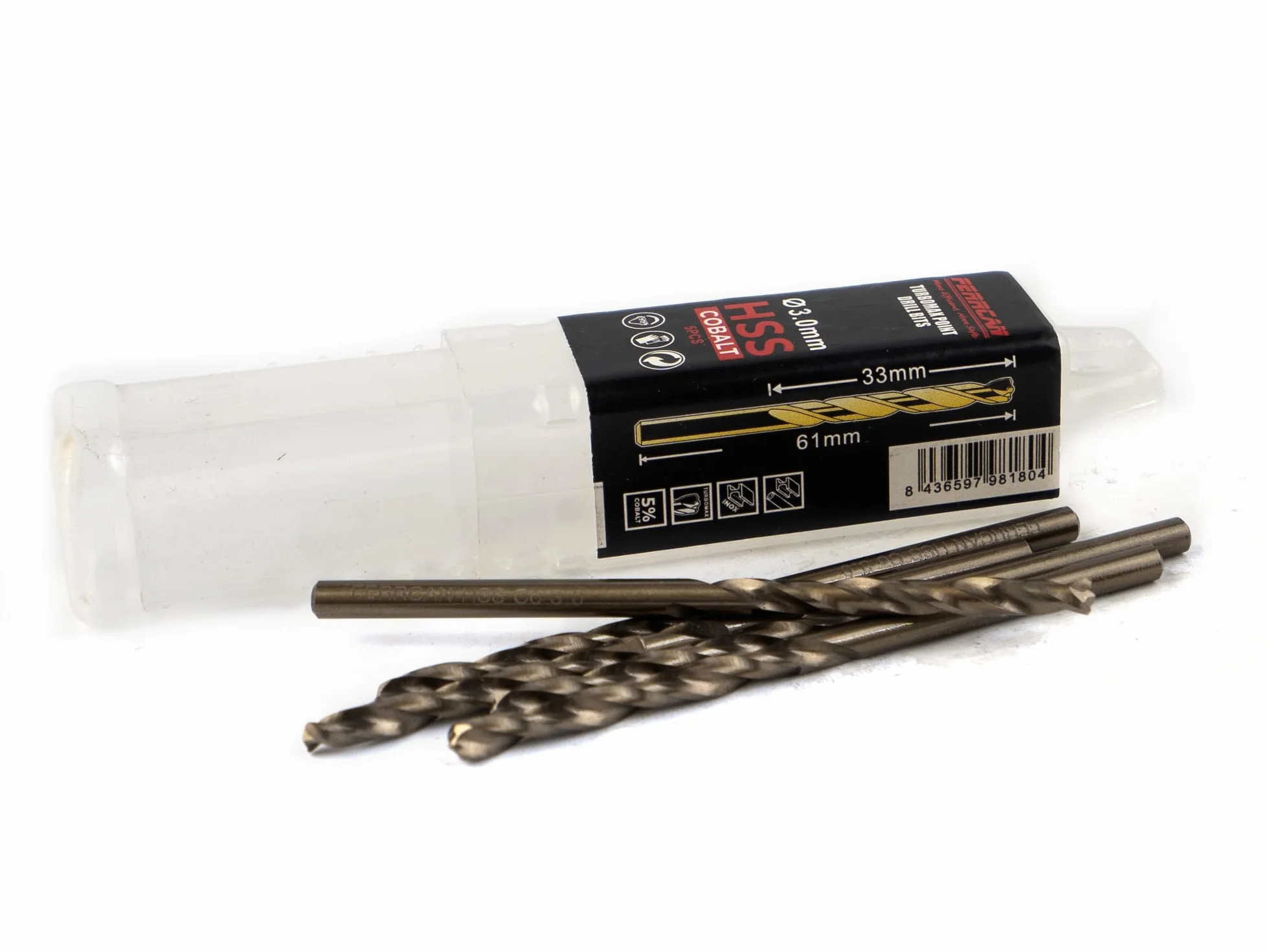Brocas para metal HSS DIN338 M35 5% cobalto Turbomax para taladrar en acero inoxidable, hierro y otros metales paquete de 5 unidades por medida (3mm)