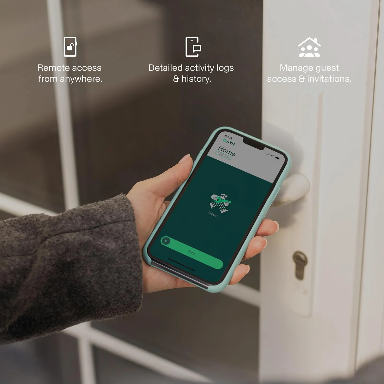 AYR Lock pro Cerradura Inteligente Invisible Alta Seguridad Alarma APP Bluetooth Antibumping Antiganzúa Cromo mate