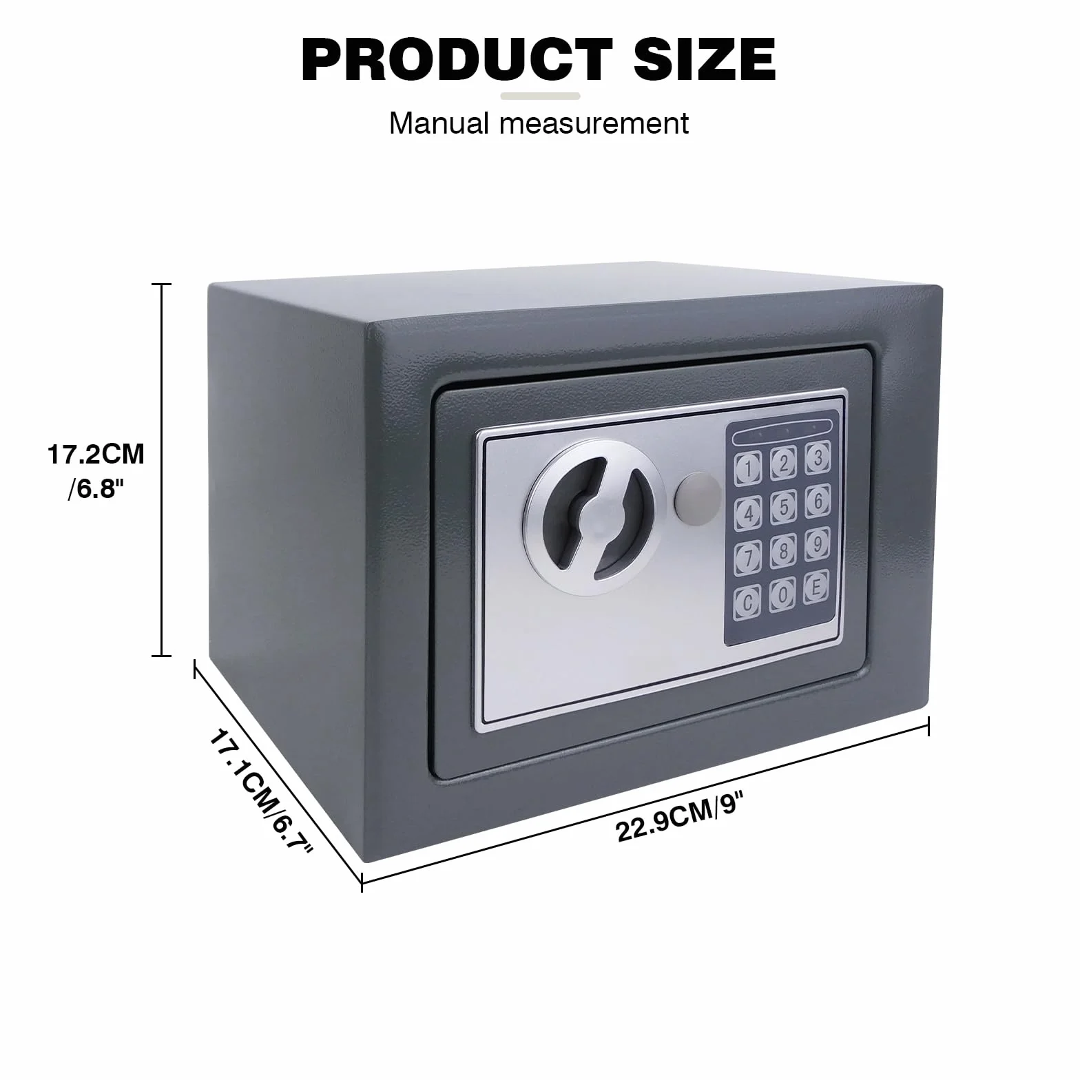 Caja fuerte resistente al fuego, resistente al agua, con cerradura de combinación y 2 llaves, acero hierro, caja fuerte de pared para casa, oficina, escuela, hotel, 23 x 17 x 17 cm, 4,6 L, color gris