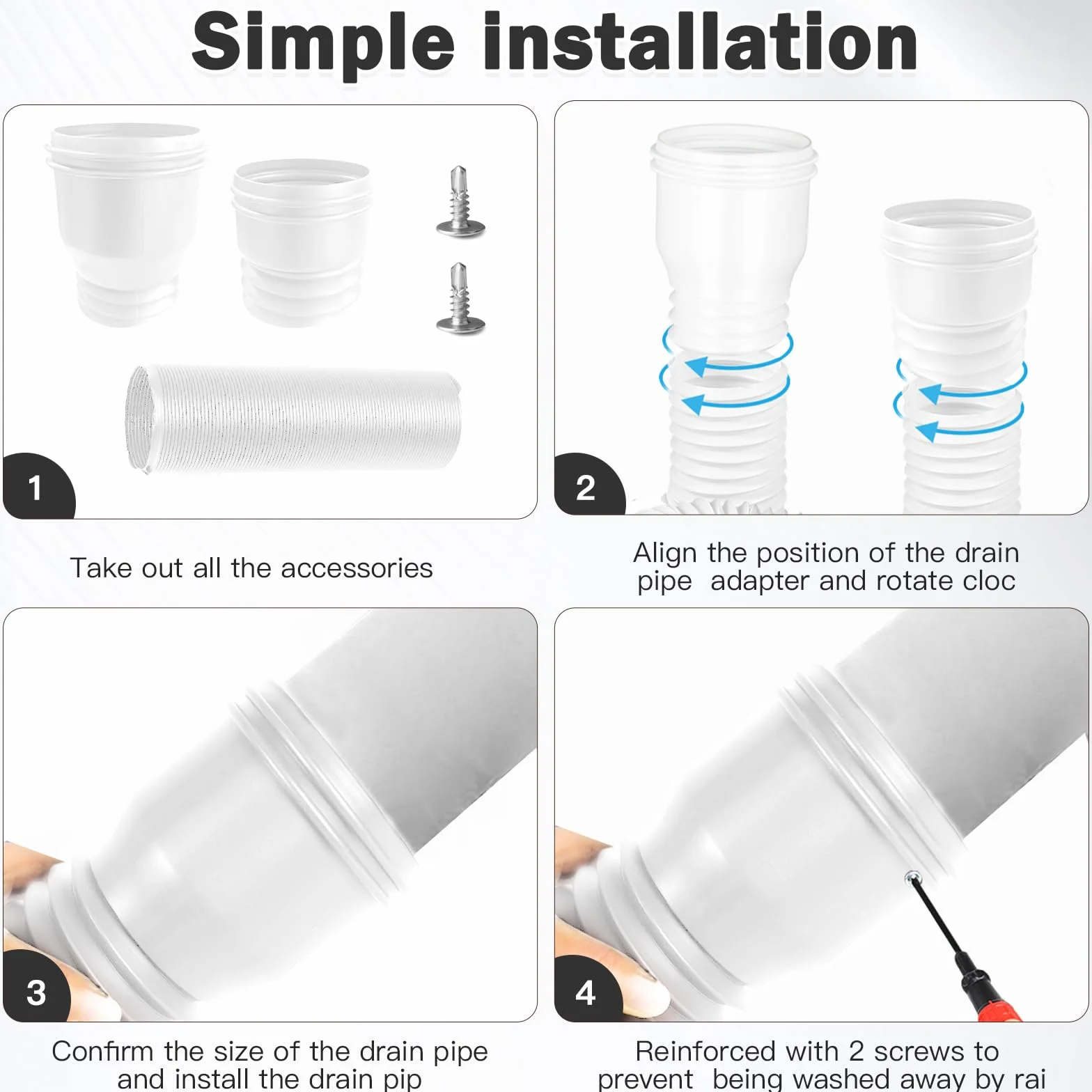 1 pieza de extensión flexible para canalones y bajantes, 80/100 mm extensible para canalon de 47 a 150 cm, extensión canalones pvc para lluvia tejado, blanco