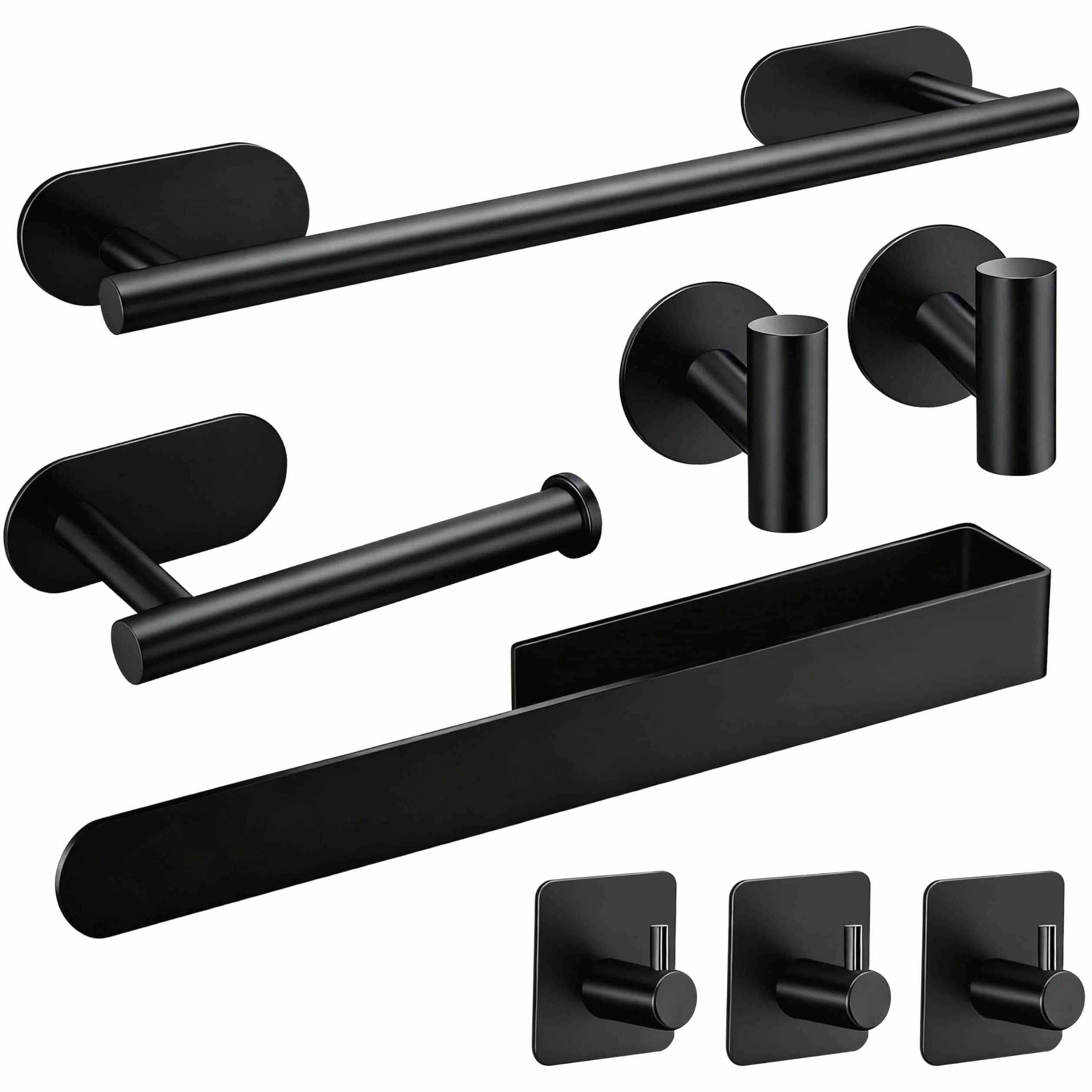 Toalleros de Baño Sin Taladro 8PCS Juego de Herrajes de Baño de Acero Inoxidable Gancho para Toallas Portarrollos para Papel para Baño y Cocina (Negro)