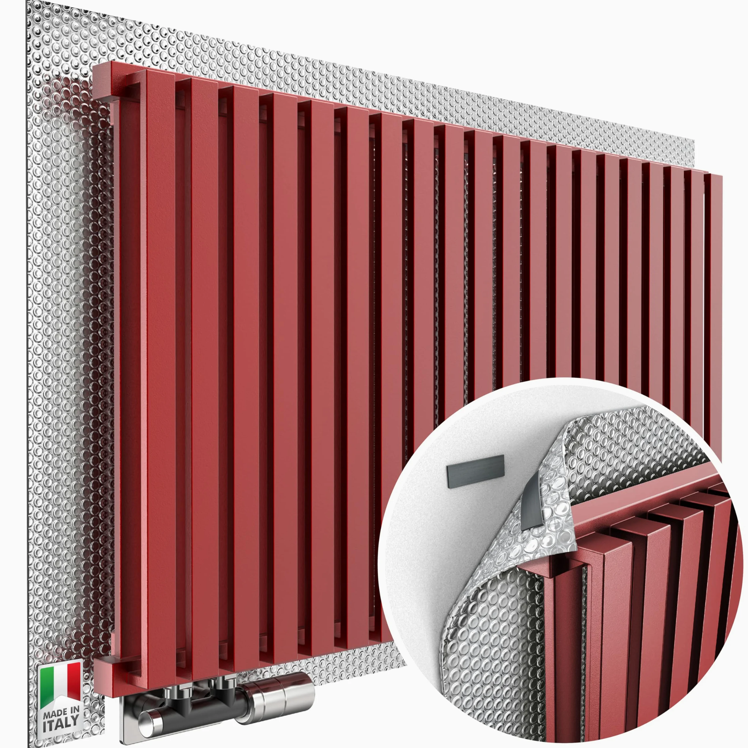Panel aislante para radiadores | aislamiento térmico y térmico para radiadores | 300 x 75 cm | Fabricado en Italia | Sistema de fijación magnética anticondensación | Ahorro de energía y
