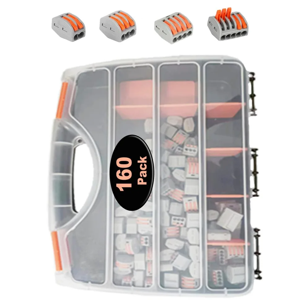 160pcs compact wire connectors, YUSHIHU electrical connectors, 80pcs 2 port clamps/60pcs 3-port clamps/10pcs 4-port clamps/10pcs 5-port clamps