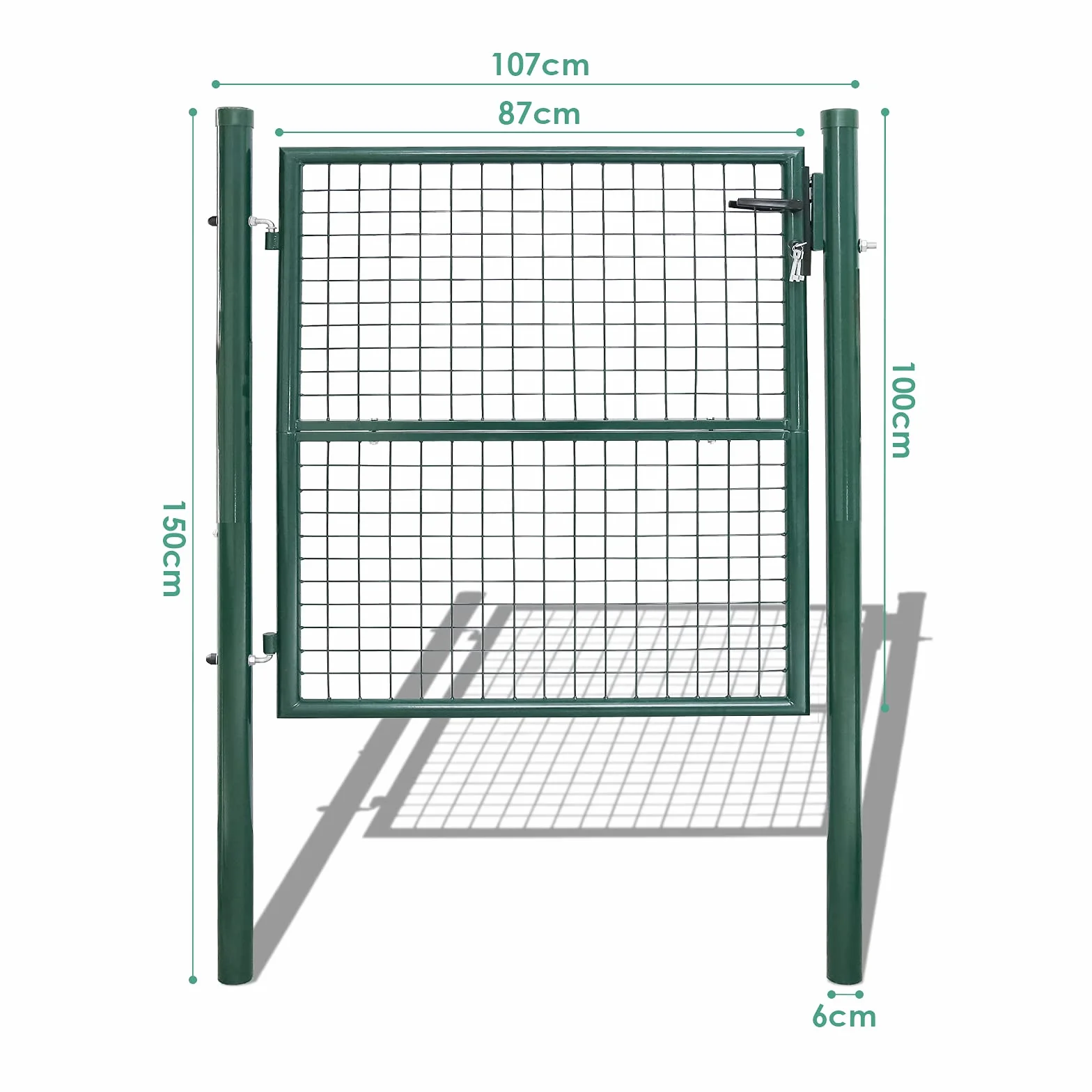 Puerta de jardín de acero galvanizado, puerta de jardín, puerta de patio, puerta de valla, verde, con cerradura y picaporte (100 x 100 cm)