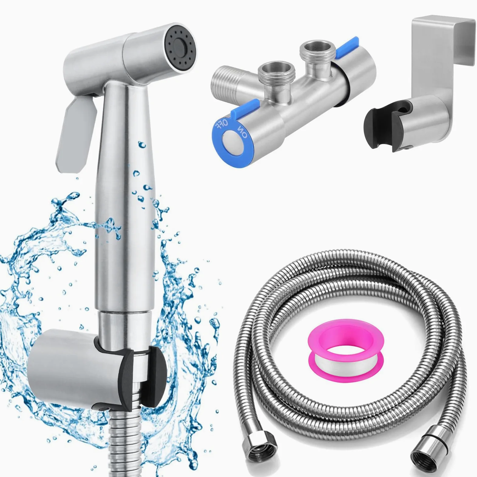 Kit de Pulverizador de Bidé de Mano de Acero Inoxidable, Grifo Bidet para WC, Ducha Higiénica para WC, con Manguera y Válvula de G1/2 Soporte