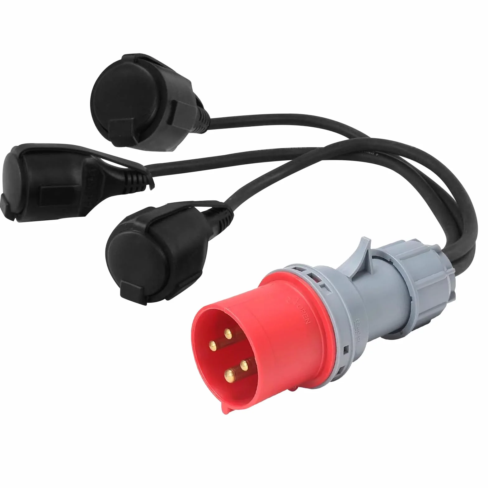 Adaptador de corriente fuerte CEE: 400 V 16 A Acoplamiento CEE 3 x 230 V, distribuidor de sector versátil para aparatos de corriente fuerte, dispensador de energía consumida para talleres e