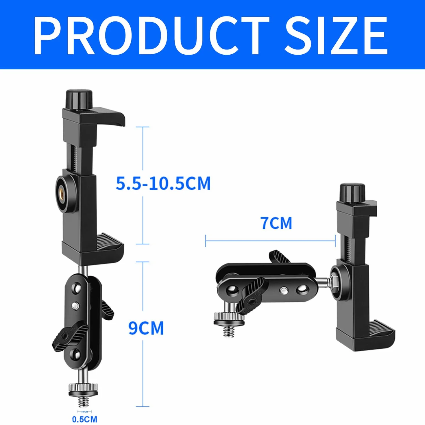 Soporte Camara Vigilancia, Abrazadera de Cámara Soporte de Montaje Cabeza Esférica 360° Soporte Cámara Pinza con Adaptador de Rosca 1/4",Ajustable Soporte de Mástil Clamp para Cámara Vigilancia