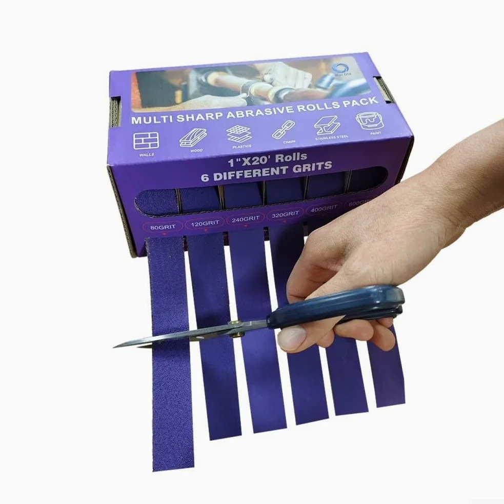 Rollo de cinta de lija de óxido de aluminio, abrasivo con respaldo de tela de alta precisión para pulido de madera y metal, rollo de papel de lija flexible antiobstrucción de 25 mm x 8 m, varios (C)