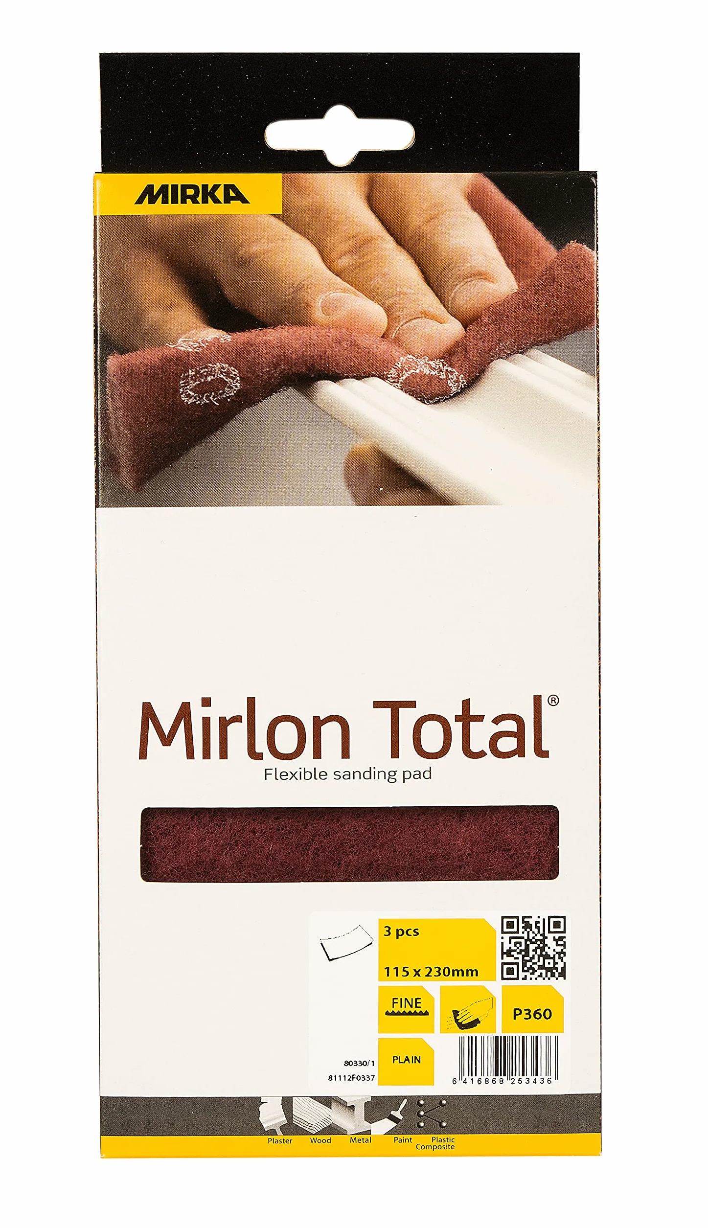 Mirka Mirlon Total Almohadilla para lijar a mano Vellón de lijado/Muy fino 360/3 piezas / 115x230 mm