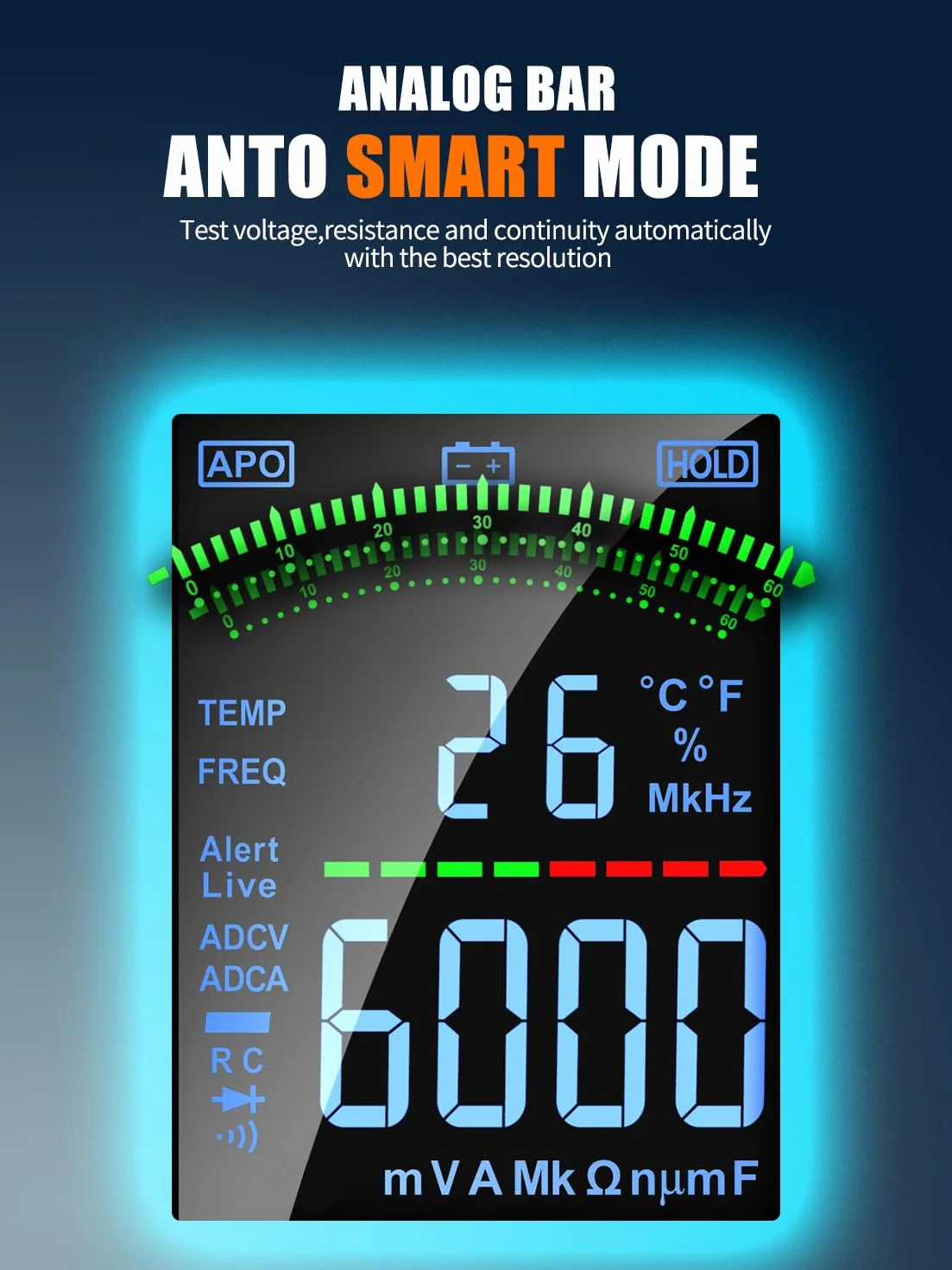 AS-118D Multimetro Digital Polimetro Digital Multimetro Digital Profesional Auto-Rango TRMS para Medir CA/CC Corriente, Voltaje, Resistencia, Frecuencia, Capacidad, NCV, Diodes | negro