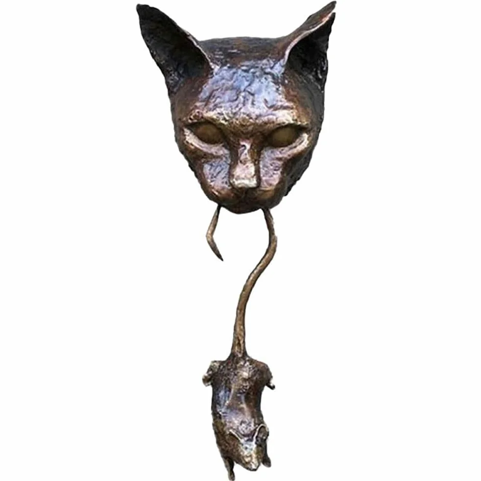 HUSHUI Aldaba de Puerta, aldaba de Puerta de Gato Escultura Gato atrapar ratón Escultura de Pared Colgante de Resina para Patio Sala de Estar