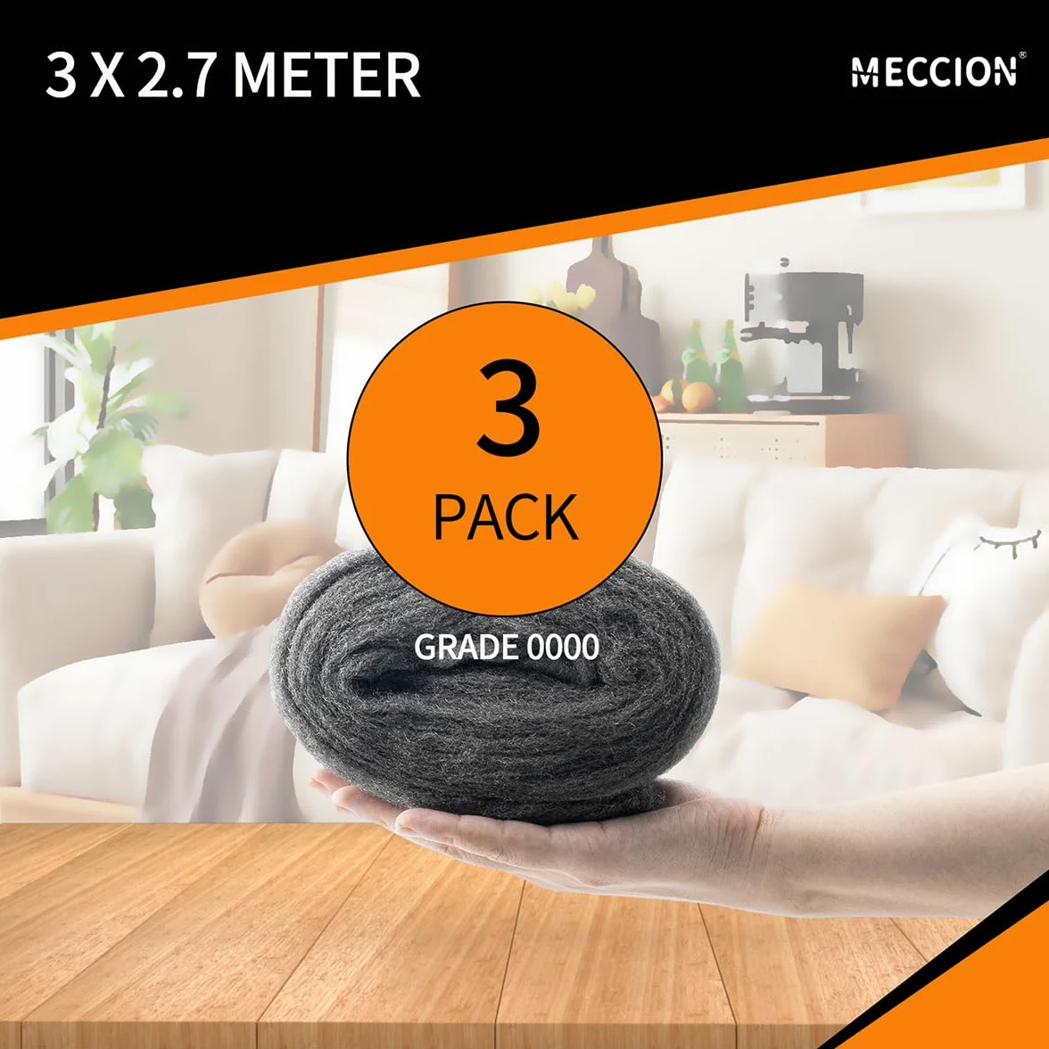 Meccion Lana de Acero Grados 0000 Ultrafina 3 Bobina Steel Wool para Abrillantar, Limpieza y Eliminación de Óxido Utilizado en Madera, Vidrio y Metal