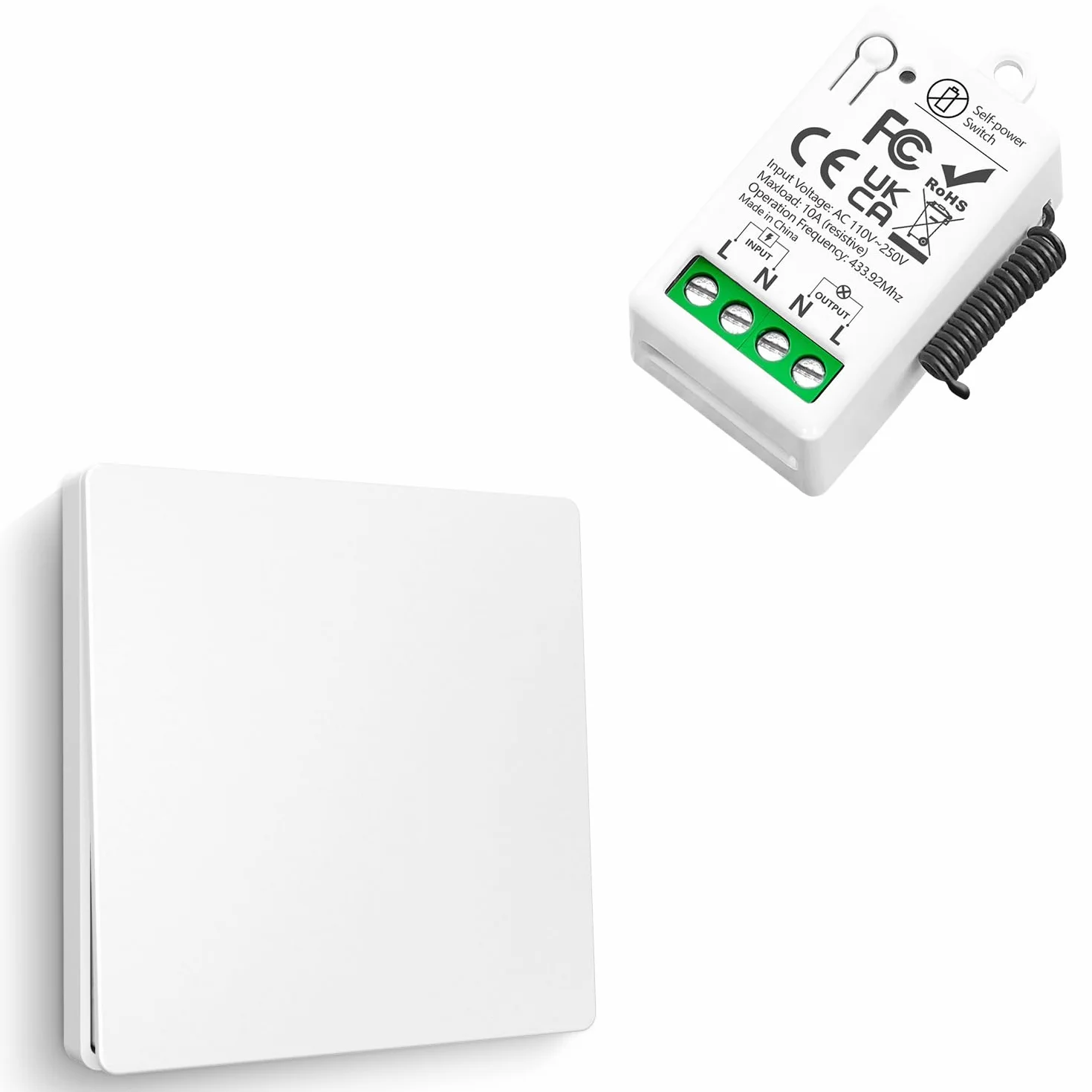 Interruptor De Luz Inalámbricas Autoalimentado, Tedeligo Sin Batería Interruptor A Prueba De Agua 220V 10A Relé Transmisor De Radio Rango De Control De 50M Para Iluminación De Lámpara (1 a 1)