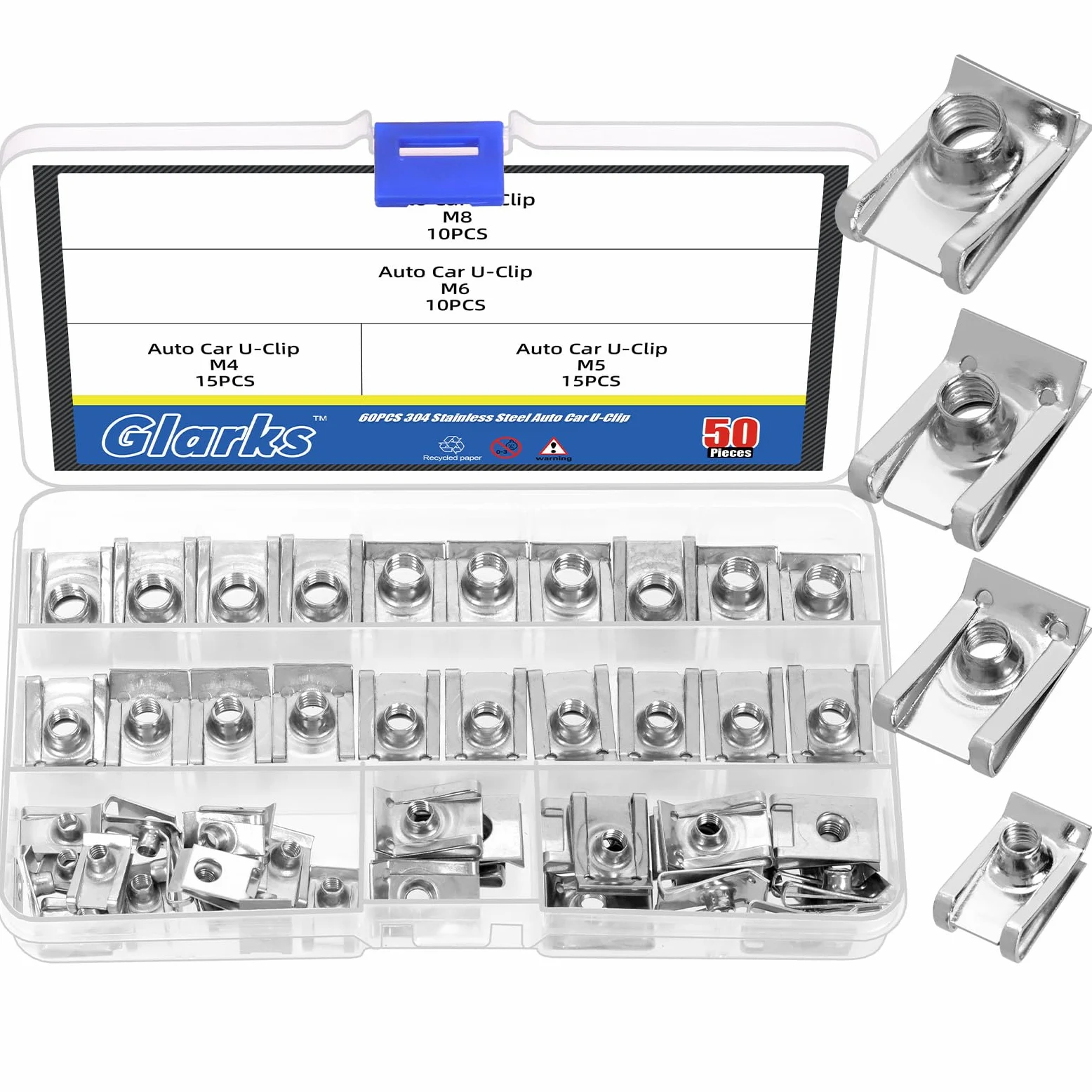Glarks 50pcs M4 M5 M6 M8 Conjunto de tuercas de estilo U, tuerca de rosca de acero inoxidable 304, Conjunto de sujeción de tuercas en U