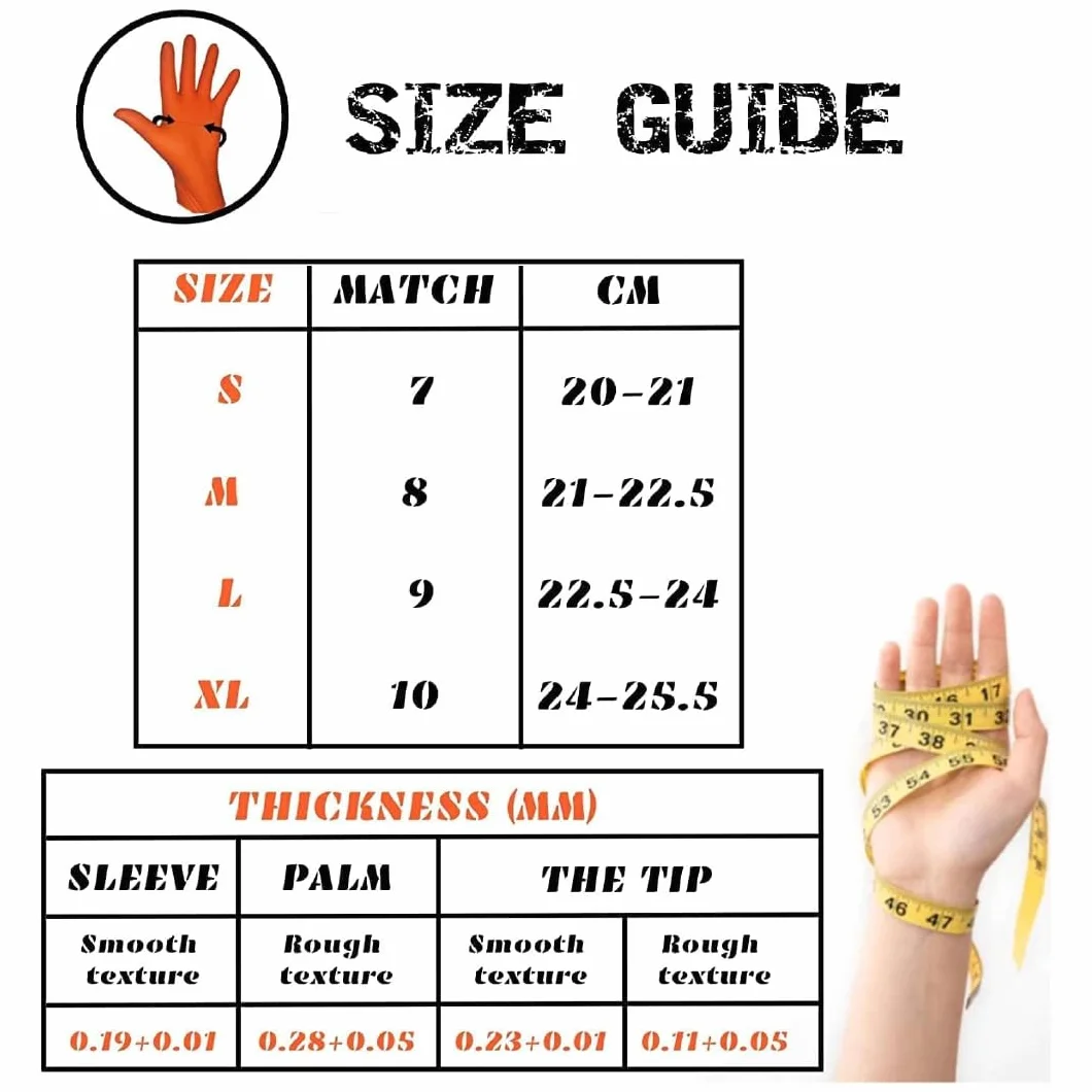 Guantes de Nitrilo Desechables Naranja Extra Gruesos Textura Diamante Tamaño S M L XL (50, XL)
