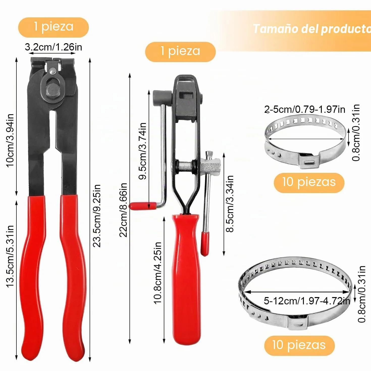 Conjunto de 22 piezas de Abrazaderas Metálicas para Tubos, Alicates Abrazaderas Coche, Abrazaderas Metalicas para Tubos, Que Incluye Sargentos de Apriete Metálicos Ajustables y Tenazas