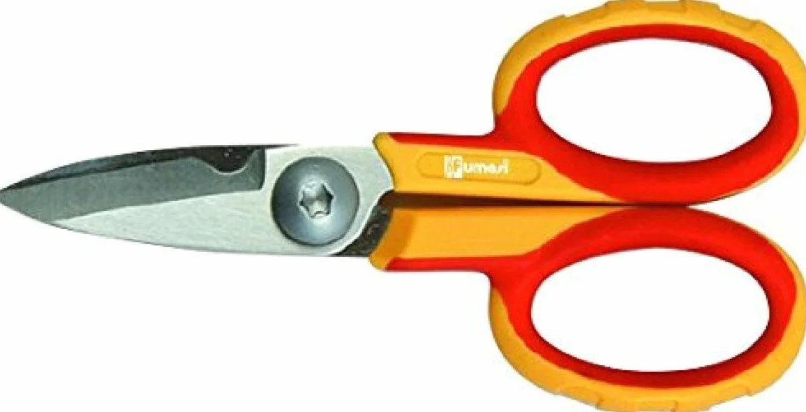 230845.0 Tijeras electricista de acero vanadio con cuchillas rectas microdentadas, rojo/amarillo/acero, 145 mm