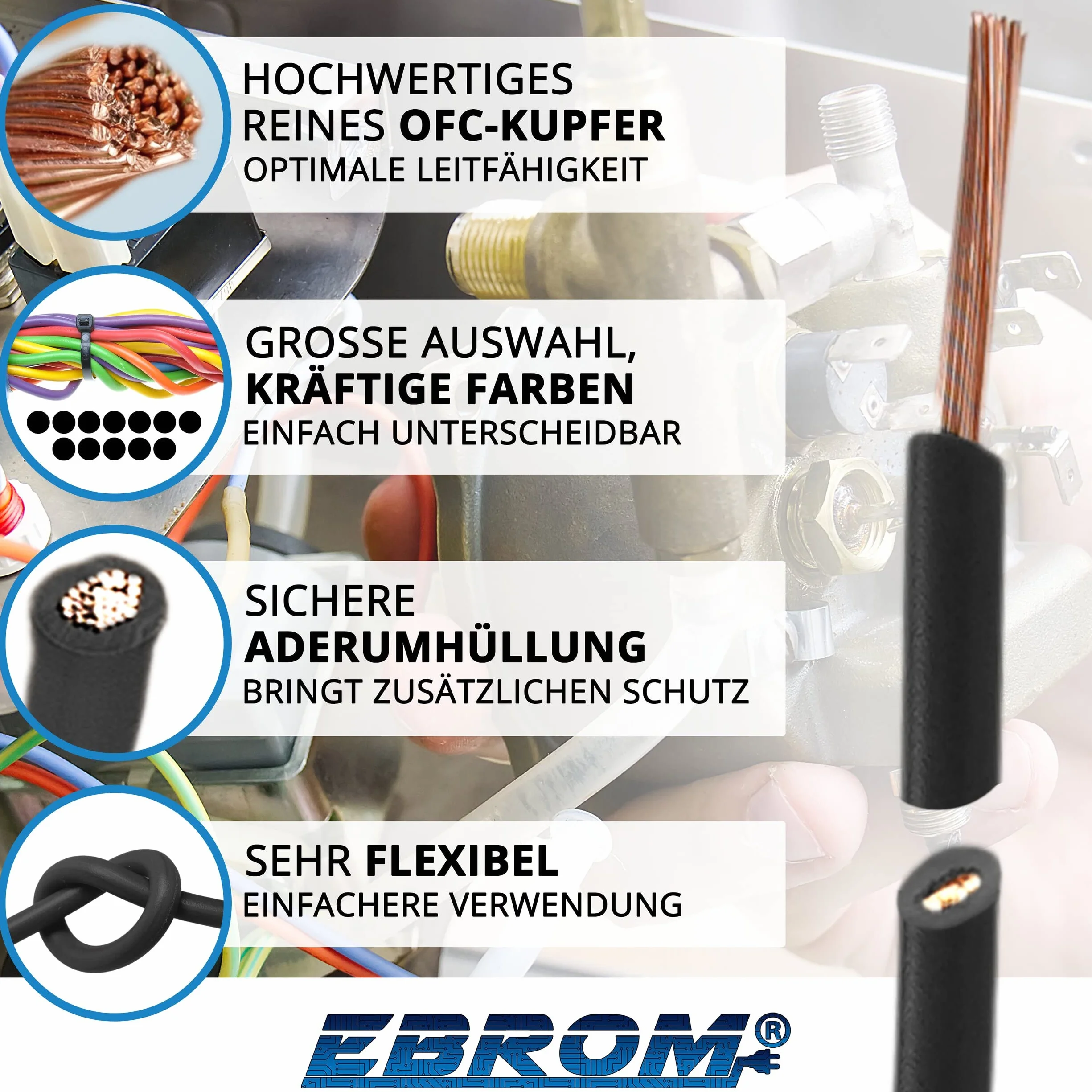 Cable de cableado – Cable flexible – Cable de PVC – H07V-K 2,5 mm² – Color: Negro – Muchas longitudes disponibles en incrementos de 5 metros, su longitud: 100 m 2,5 mm²