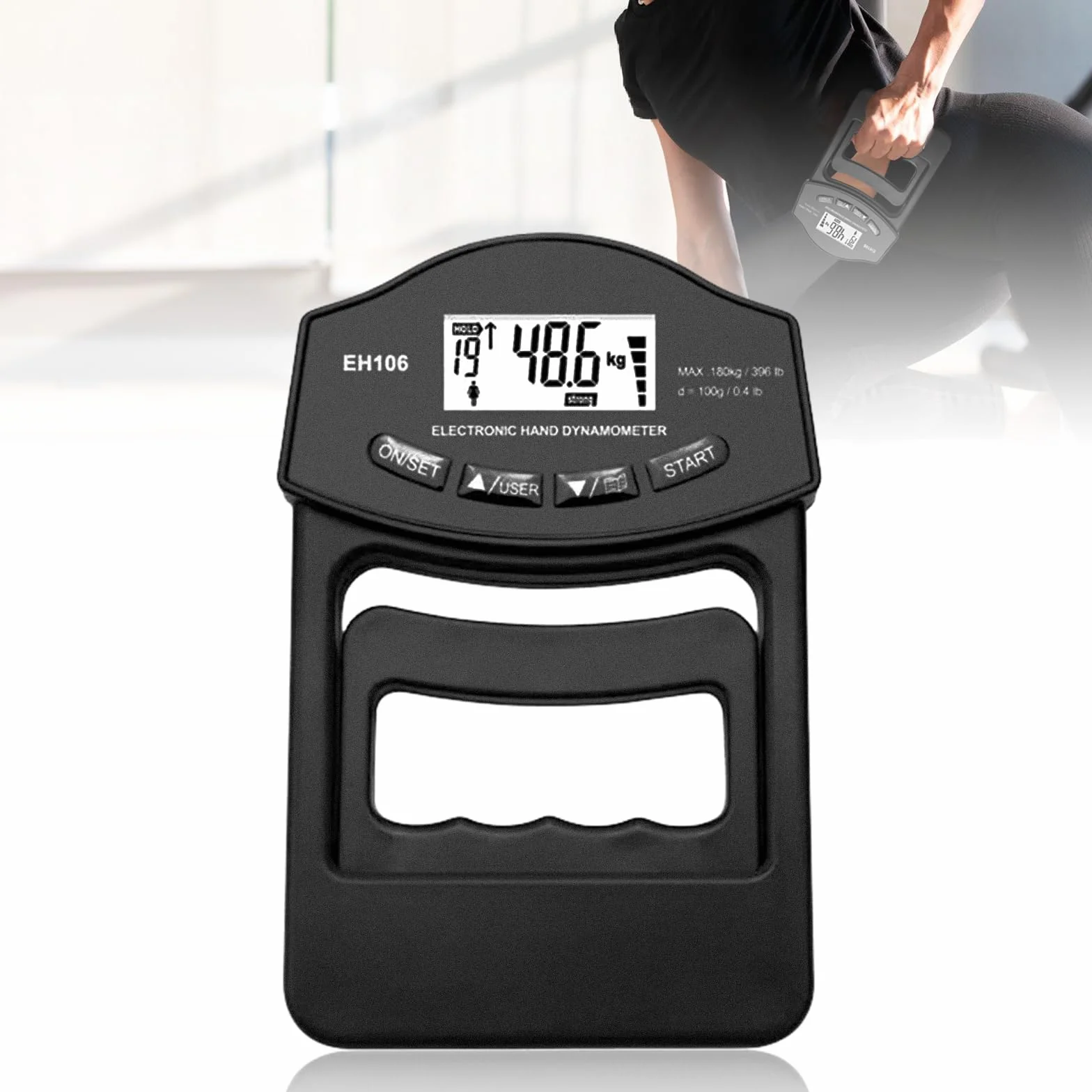 Dynamómetro de mano digital, 180 kg/316 libras, con 19 juegos de placas individuales, agarre inteligente, fuerza de agarre, medidor de fuerza de agarre electrónico, pantalla LED grande