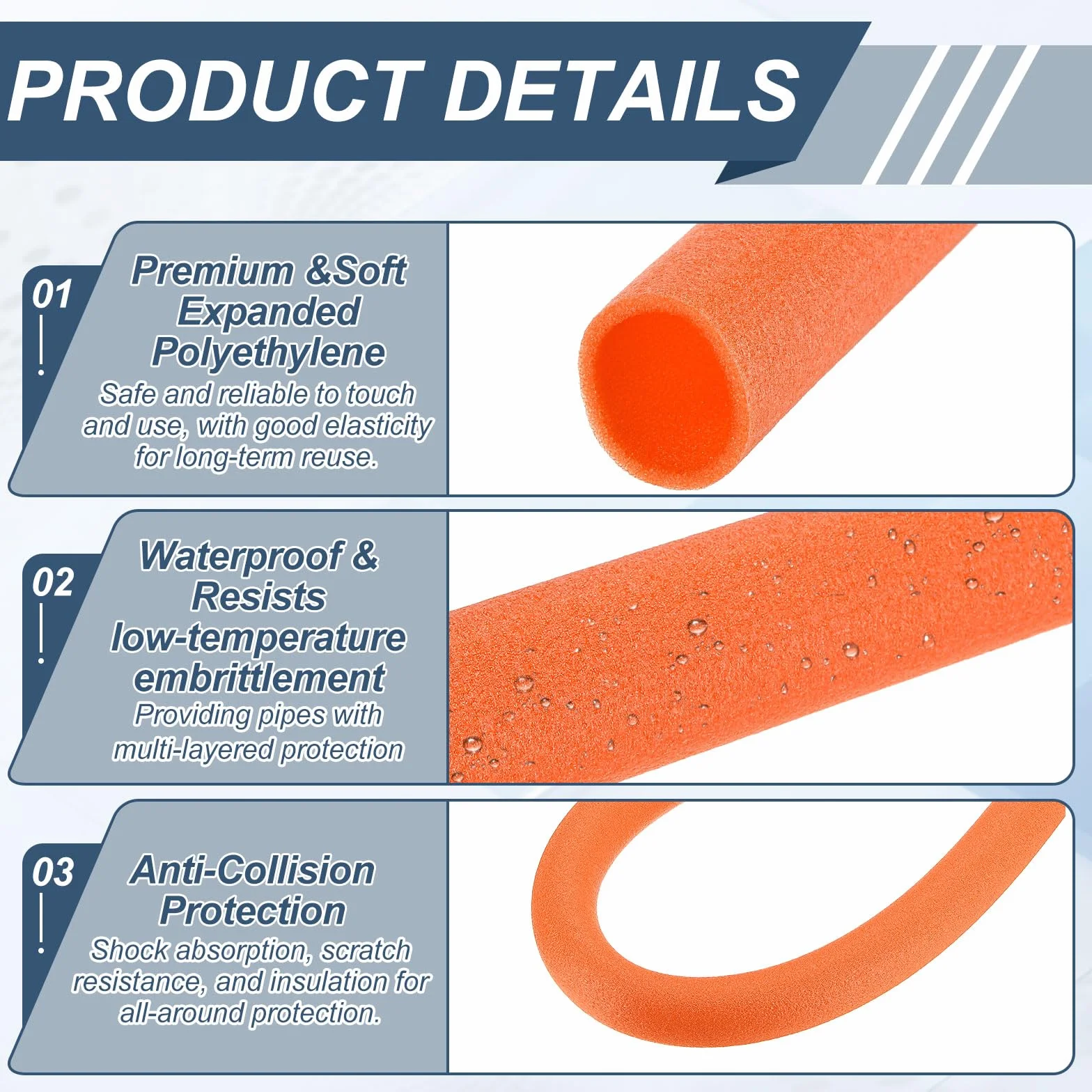 QUARKZMAN Tubo de Espuma Aislamiento Tuberías 35mm x 45mm x 1M ID OD L Naranja