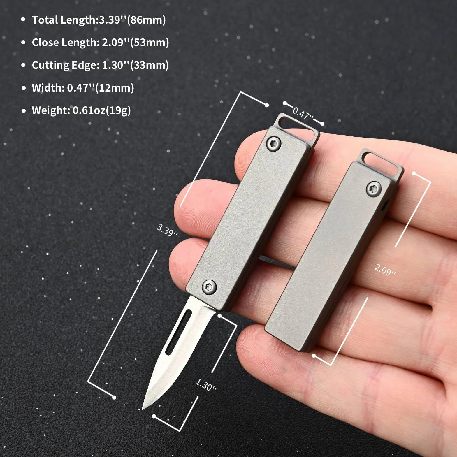 TKK1 Mini navaja de bolsillo de titanio, utilidad EDC con llavero, mini cuchillo plegable de titanio con hoja D2, herramienta EDC para acampar, senderismo y al aire libre