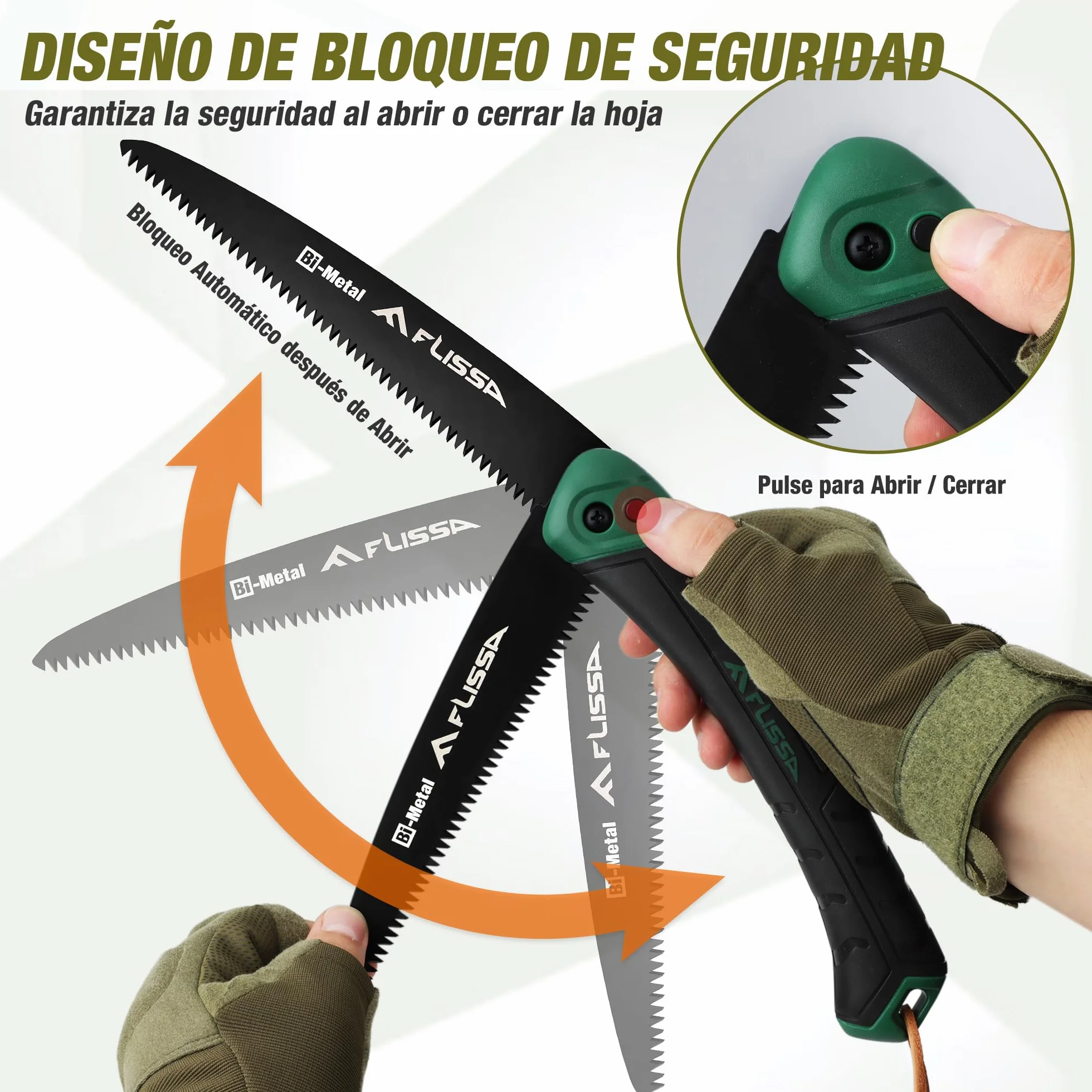 FLISSA Juego de Sierra Plegable y Navaja con Funda para Jardinería