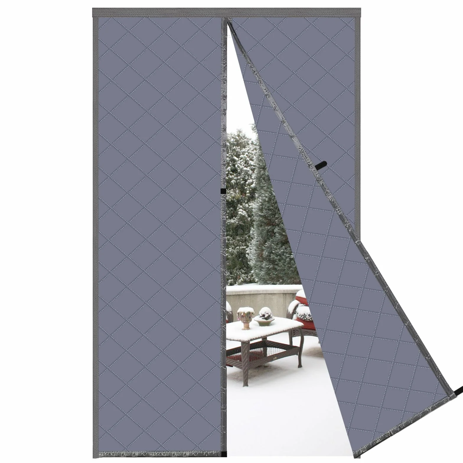 Risareyi Cortina de Puerta Aislante Termica Frio y Calor 75x200cm, Gris Aislamiento Cortinas Térmica Magnética para Puerta Exterior Salón Balcón, Impermeable, Cierre Automático
