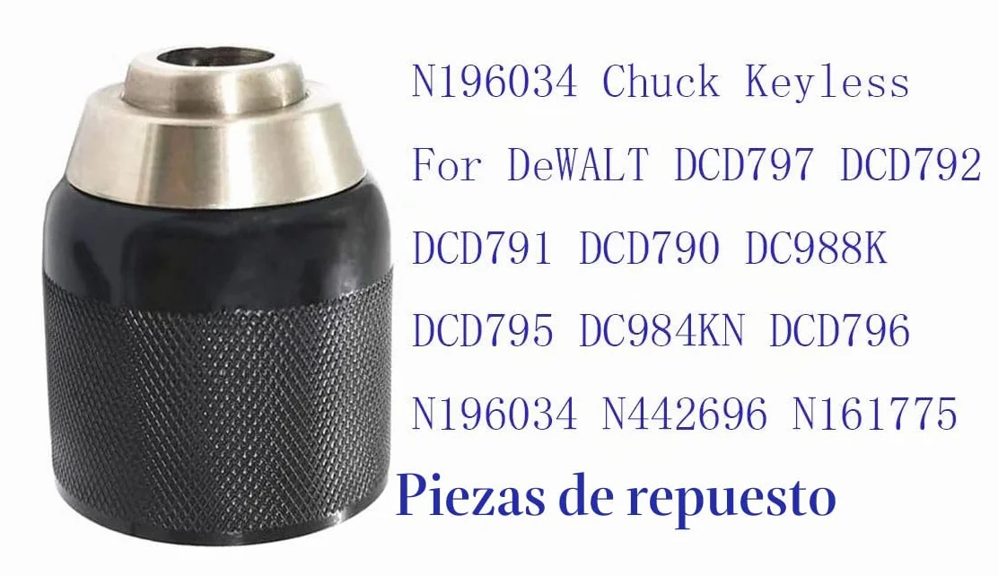 Portabrocas sin llave N196034 para DeWALT DCD797 DCD792 DCD791 DCD790 DC988K DCD795 DC984KN DCD796 N196034 N161775 N442696
