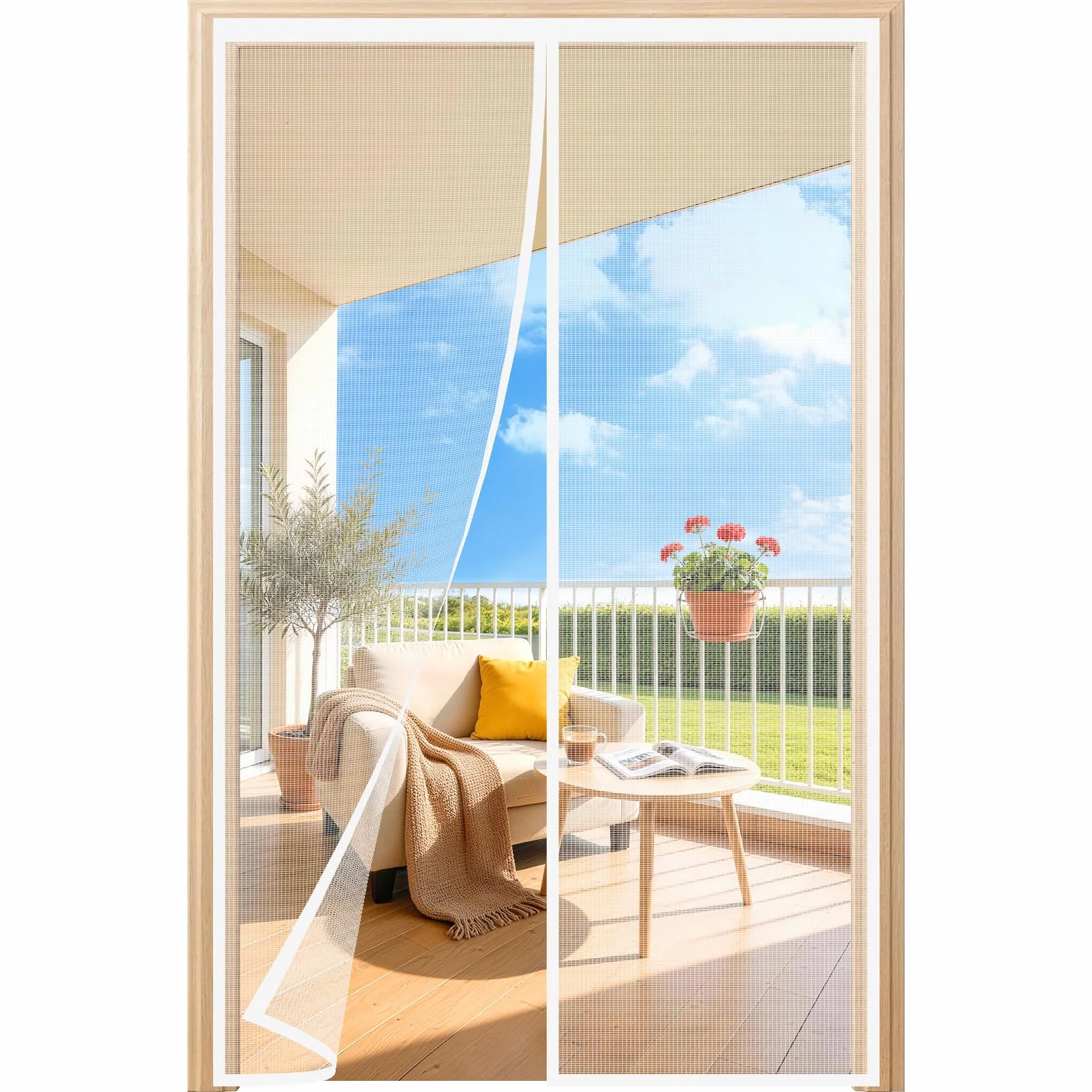 Mosquitera Puerta Magnética 135x205 cm Blanco, cortina mosquitera con imanes, Cierre Automático sin Taladrar, Malla Fina, Poliéster Resistente para Puerta Exterior, Balcón, Salón y Entrada