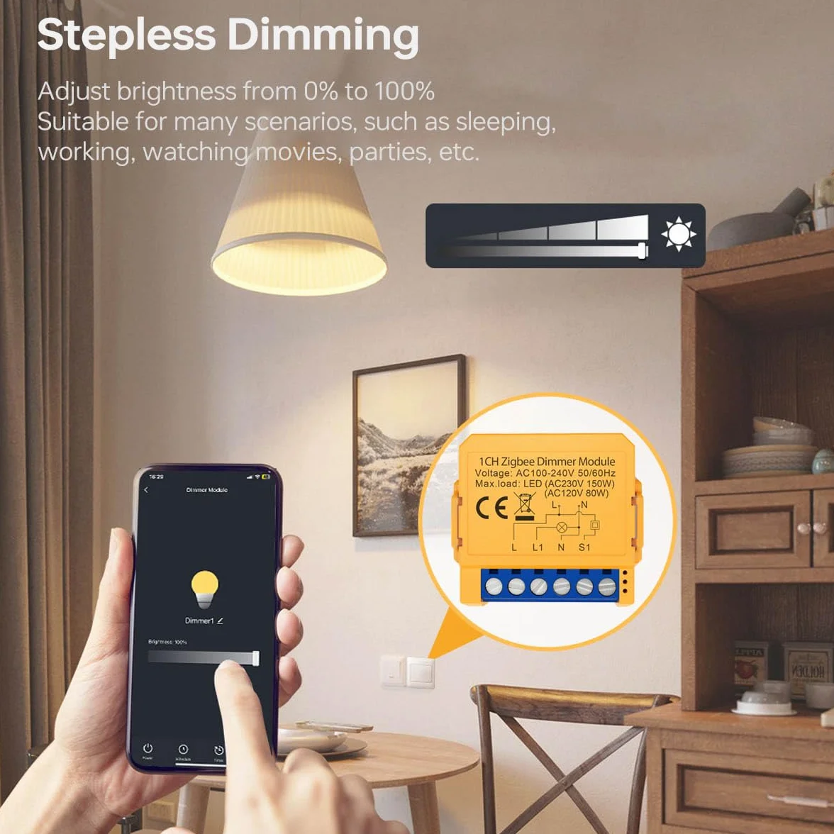 Módulo de interruptor inteligente de 150 W con regulador de intensidad de luz inteligente Zigbee, módulo de interruptor LED de 1 marcha, 2 vías, WiFi, Smart Alexa, DIY, miniregulador de
