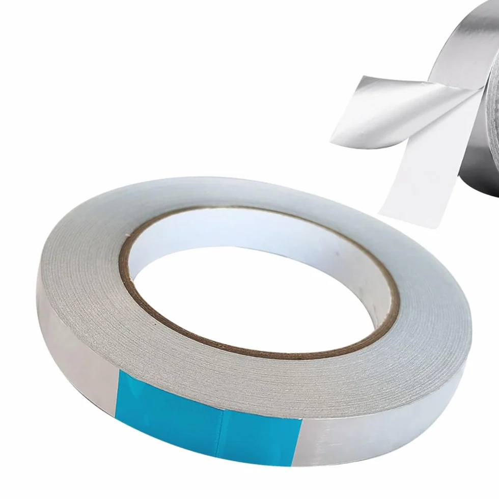 Cinta adhesiva de aluminio de 15 mm x 50 m, cinta adhesiva de aluminio resistente al calor, adecuada para proteger, cubrir, decorar, aislar y reparar, 1 unidad.